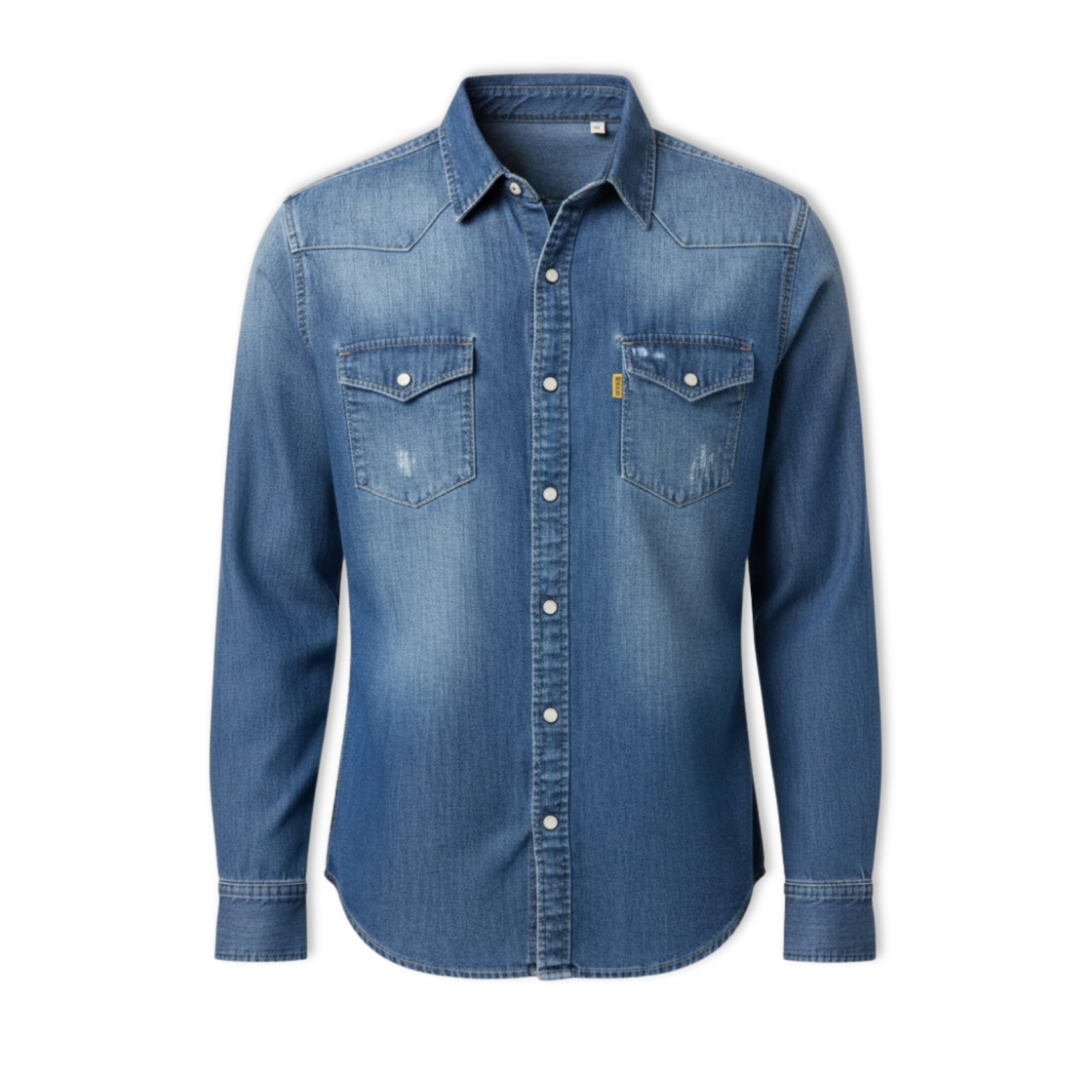 Elastic Cotton Denim Shirt Men Long Sleeve Slim Fit