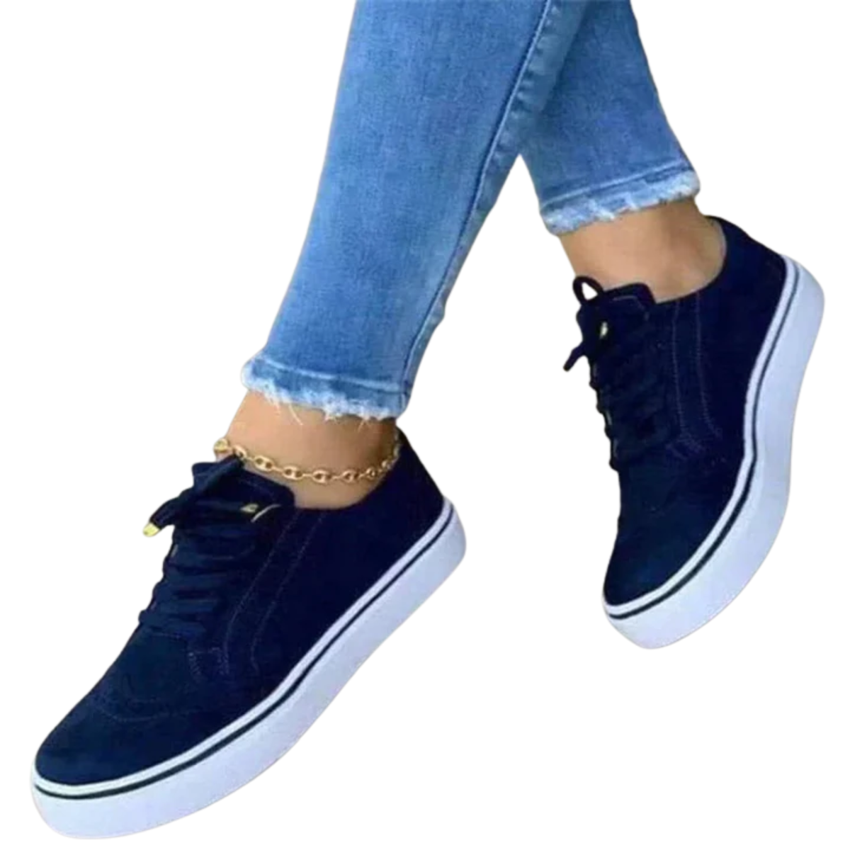 Women's lace-up sneakers — platform sole with wingtip detail — daily walking
