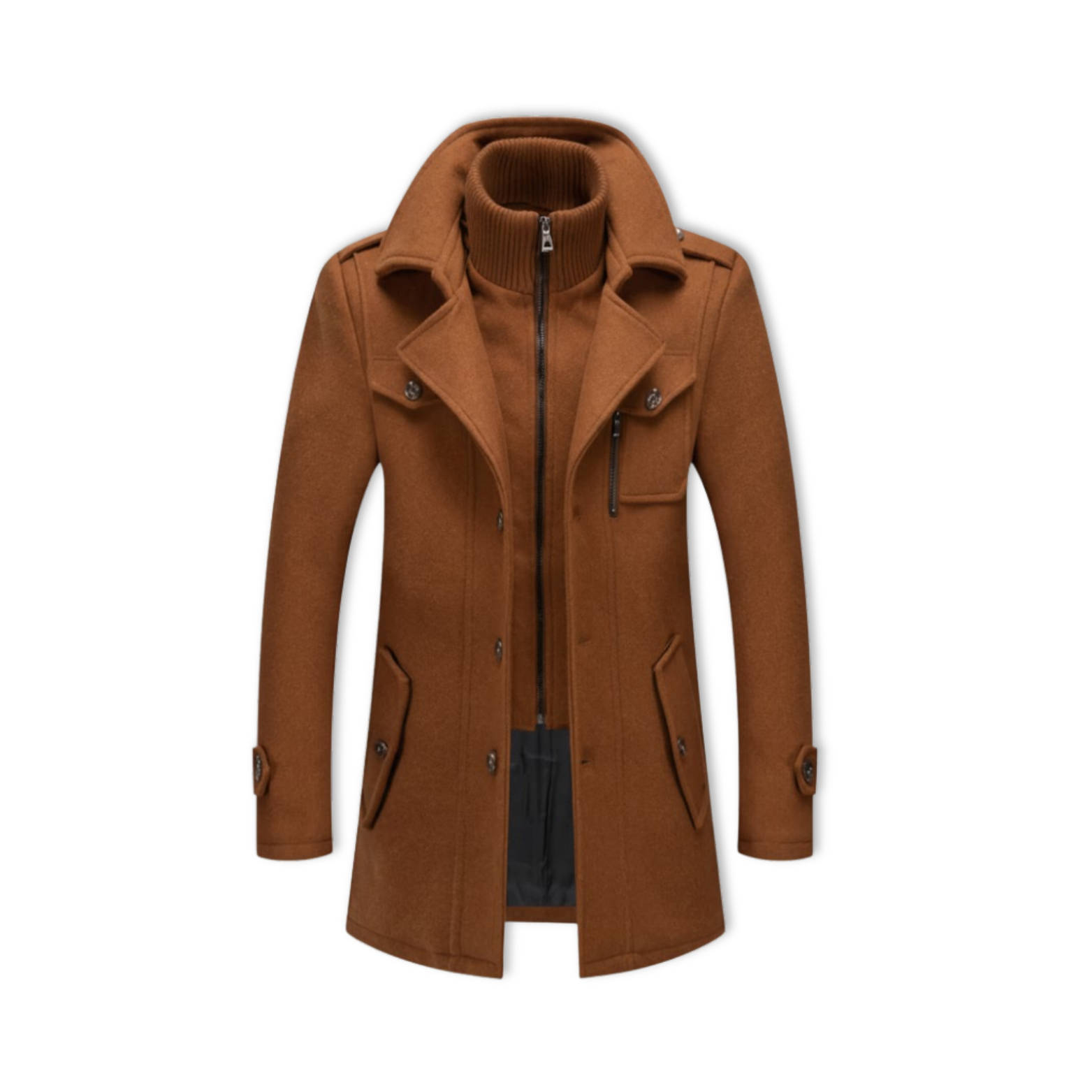 Men Fashion Autumn Winter Wool Trench Coats Middle Long Jacket Male Double Collar Zipper Coat
