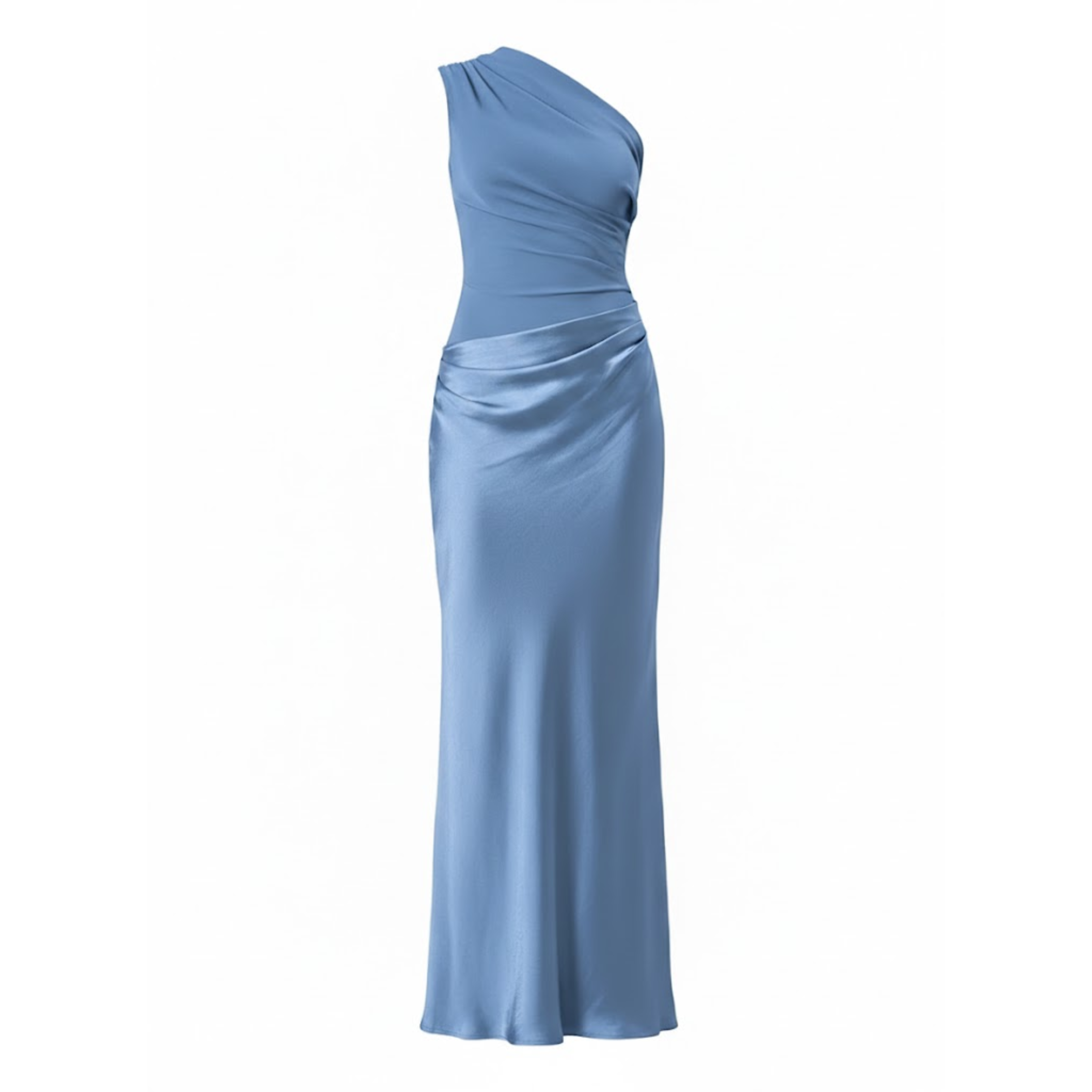 One-Shoulder Satin Maxi Dress Sleeveless Patchwork Slim Fit Evening Party Gown