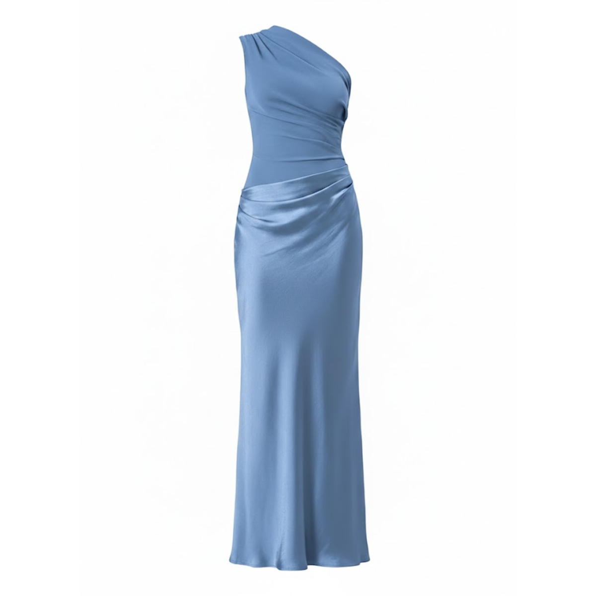 One-Shoulder Satin Maxi Dress Sleeveless Patchwork Slim Fit Evening Party Gown