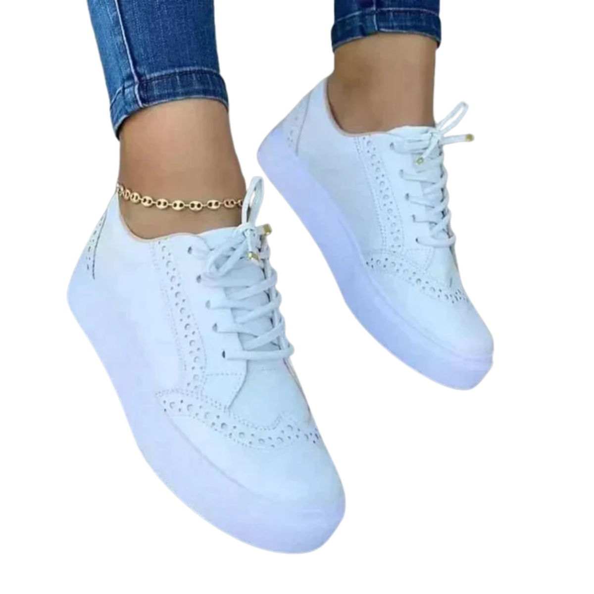 Women's lace-up sneakers — platform sole with wingtip detail — daily walking
