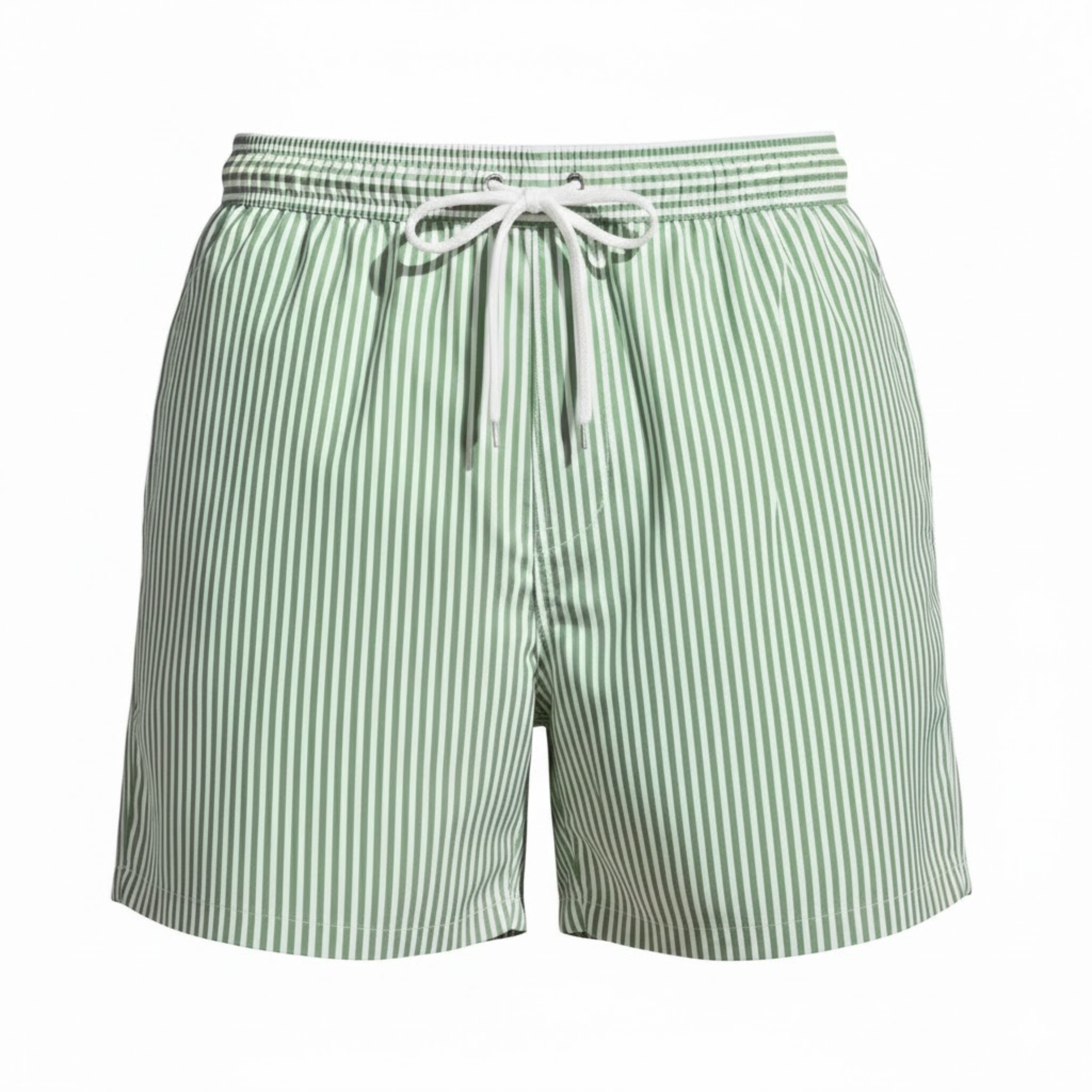 Men's Vertical Striped Beach Shorts with Elastic Drawstring Waist and Loose Fit