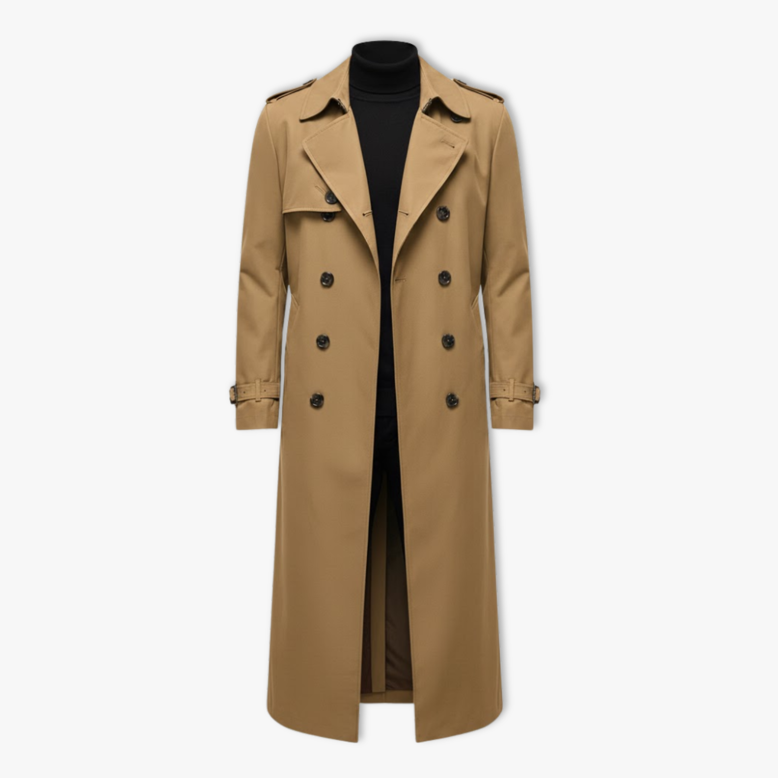 Men's X-Long Trench Coat Single Breasted Loose Fit Polyester Overcoat Outerwear
