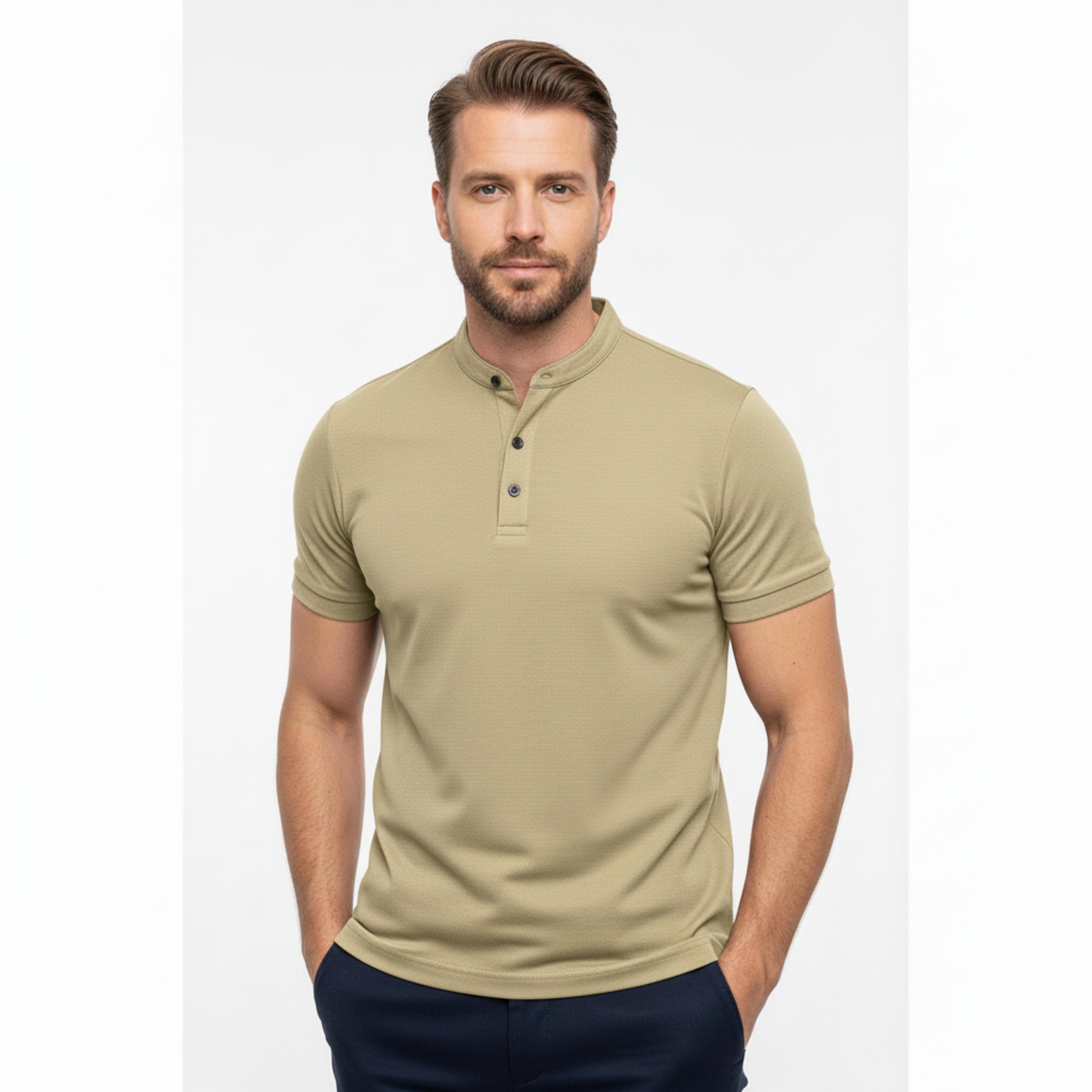 Men's Henley Shirt Short Sleeve Button-Down Casual Slim Fit Cotton T-Shirt Top