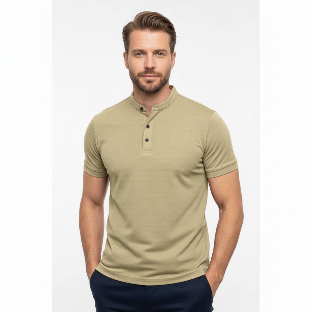 Men's Henley Shirt Short Sleeve Button-Down Casual Slim Fit Cotton T-Shirt Top