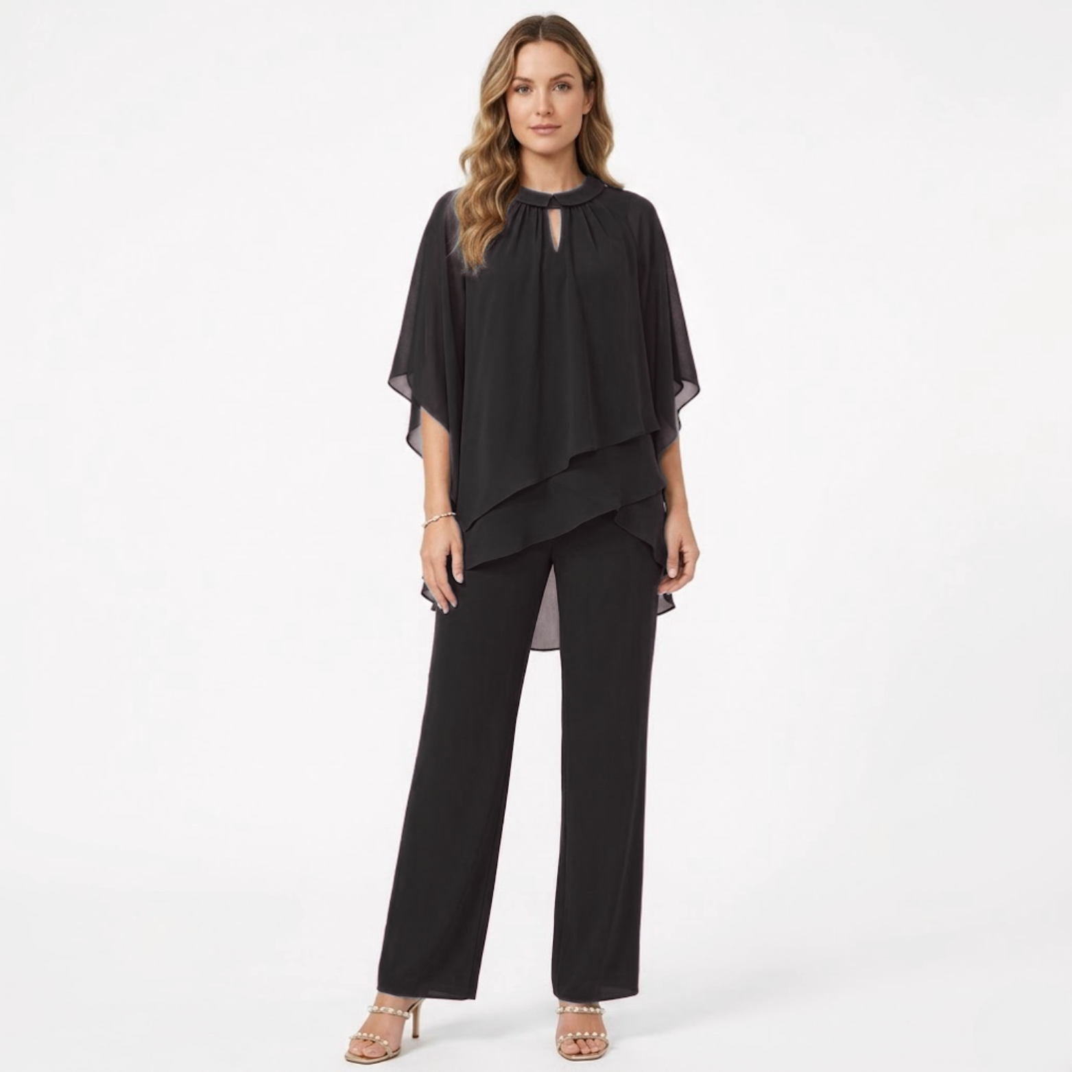 Pantsuit Elegant Chiffon Two Piece Set Formal Evening Guest Trouser Suit