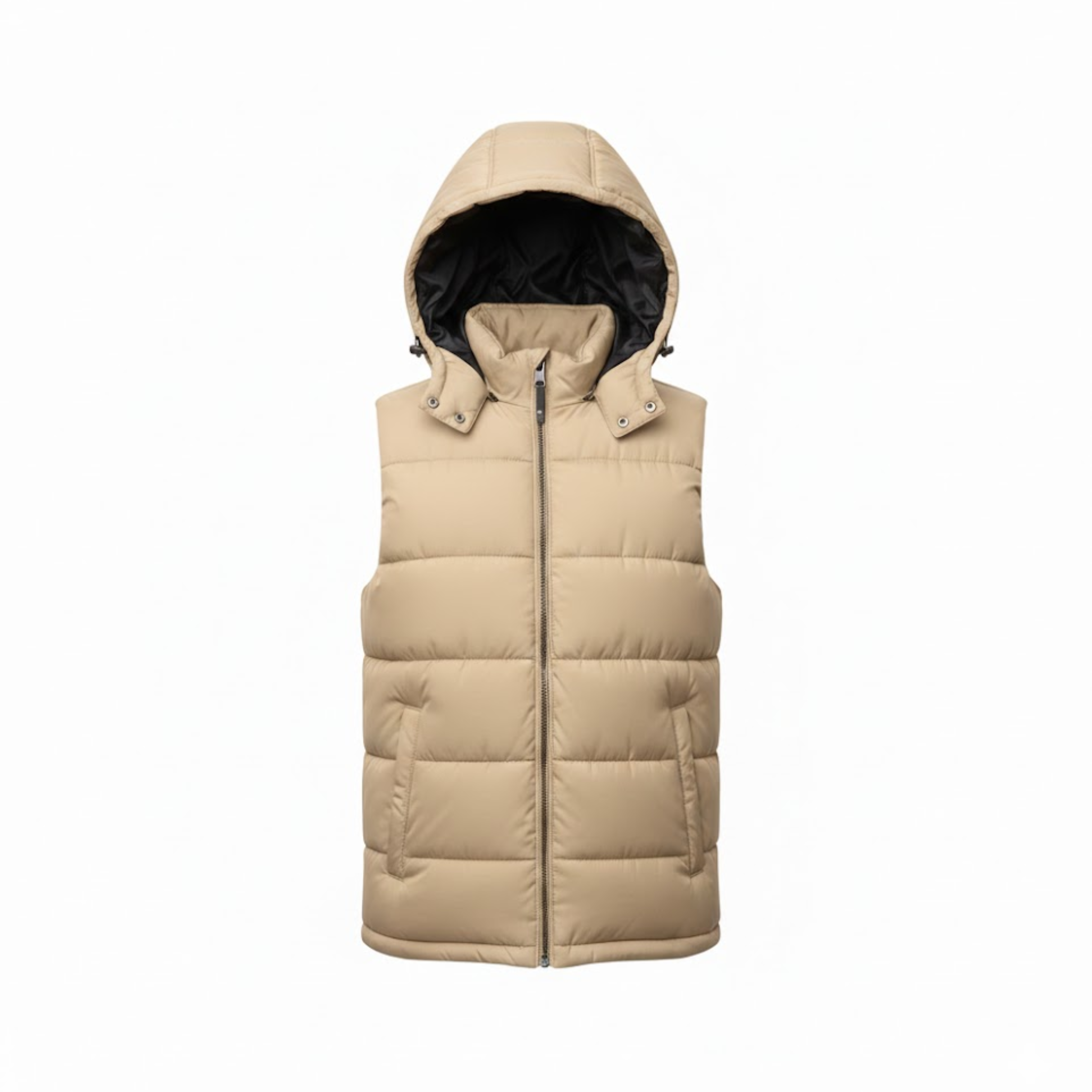 Men's Padded Hooded Vest Sleeveless Puffer Gilet with Full Zipper and Pockets