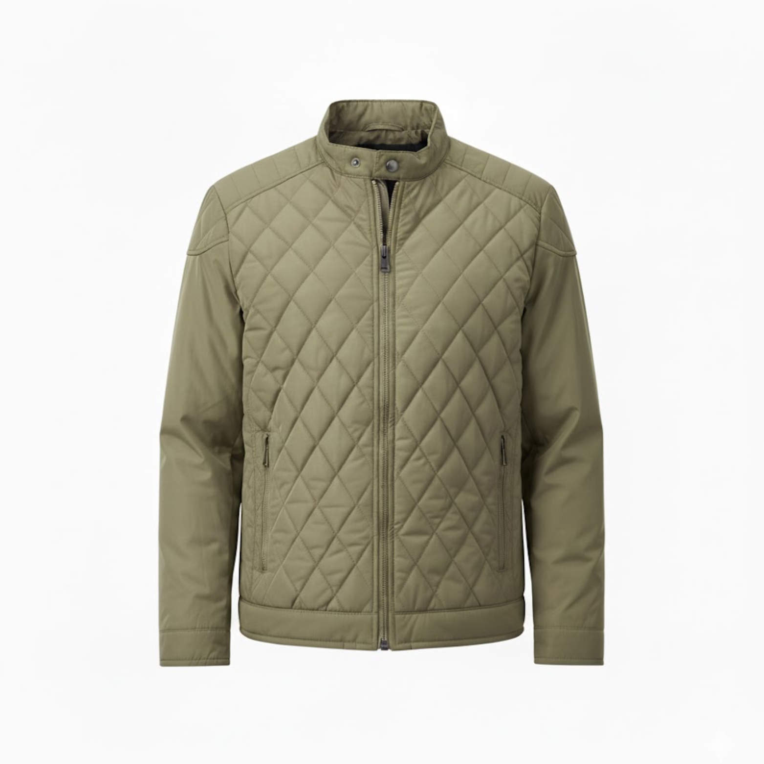 Men's Quilted Bomber Jacket Slim Fit Stand Collar Padded Windbreaker Casual Coat