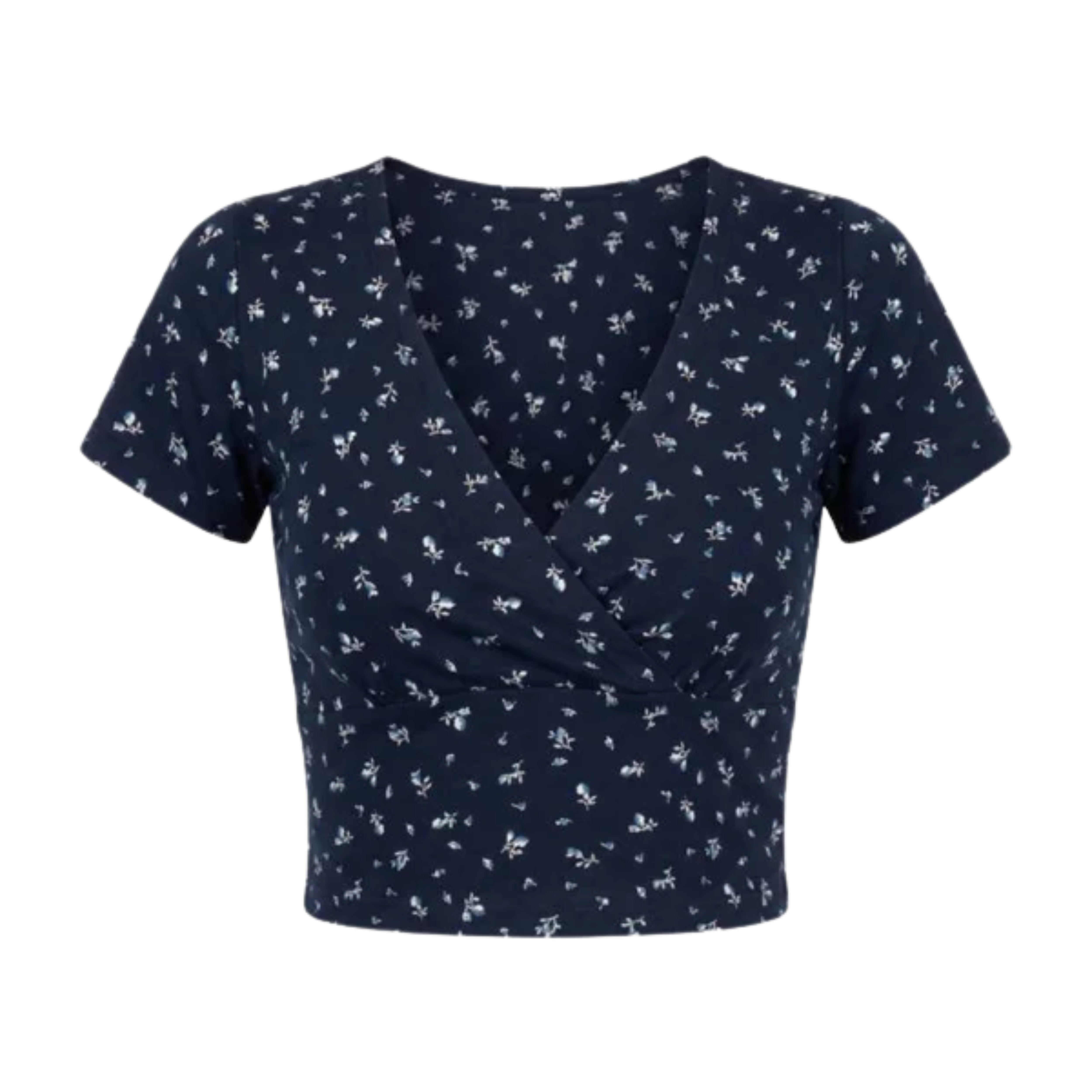 Wrap style crop top for women featuring v-neck and fitted silhouette