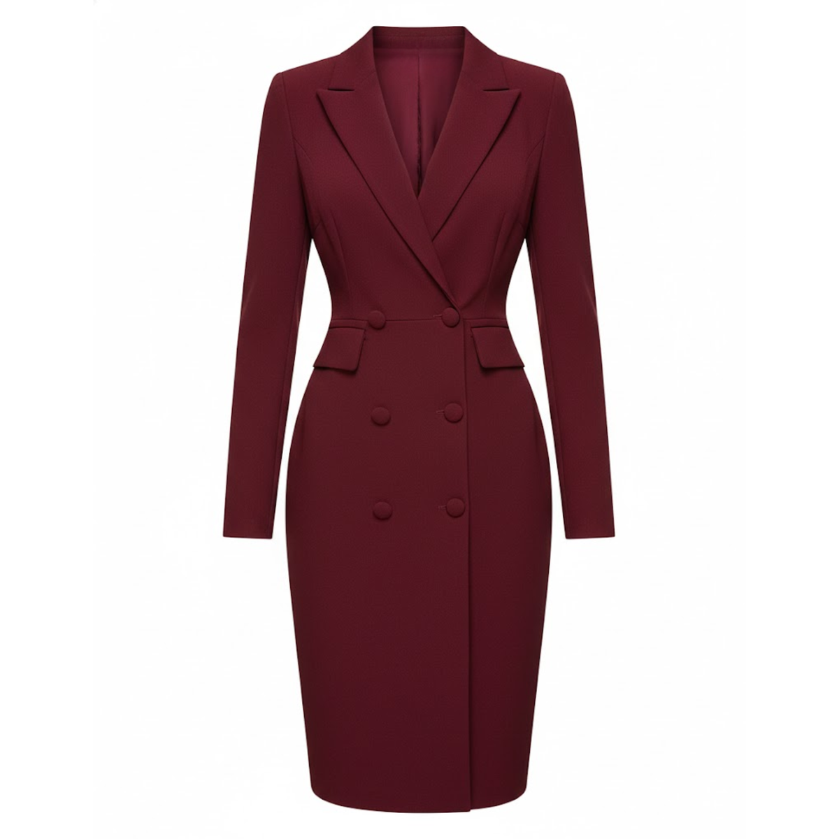 Women's Blazer Dress Knee-Length Pencil Silhouette with Lapel Collar and Buttons