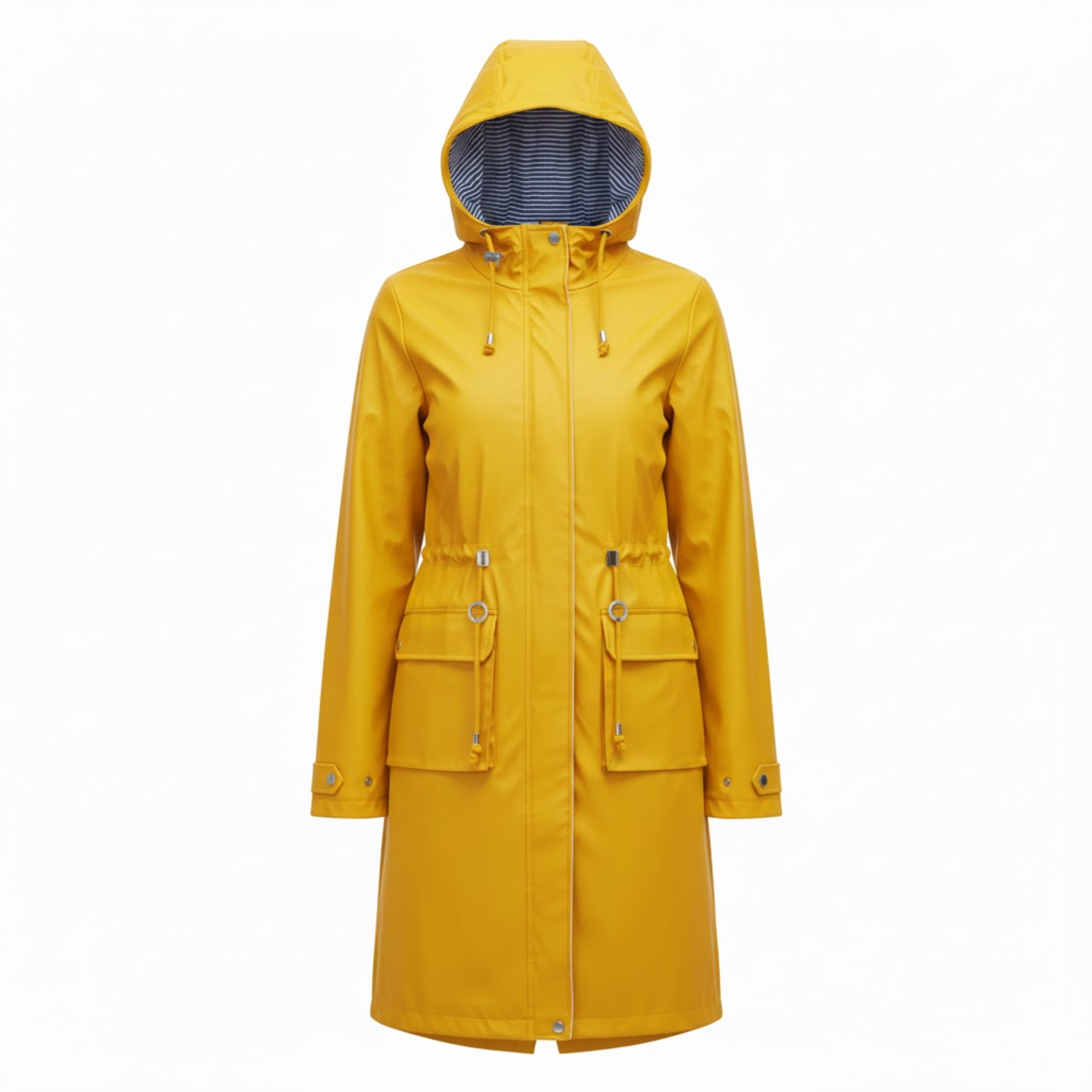 Women's Hooded Long Trench Coat Zipper Closure Full Sleeve Canvas Jacket with Pockets