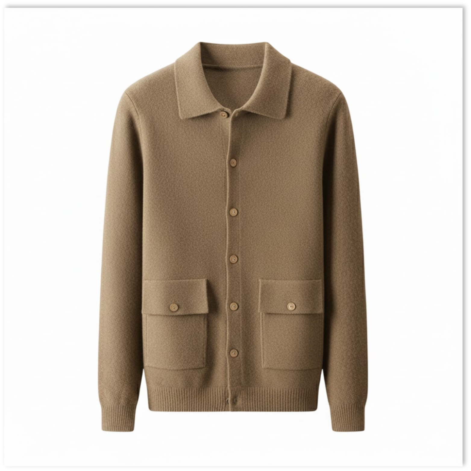 Men's 100% Cashmere POLO Collar Knitted Cardigan