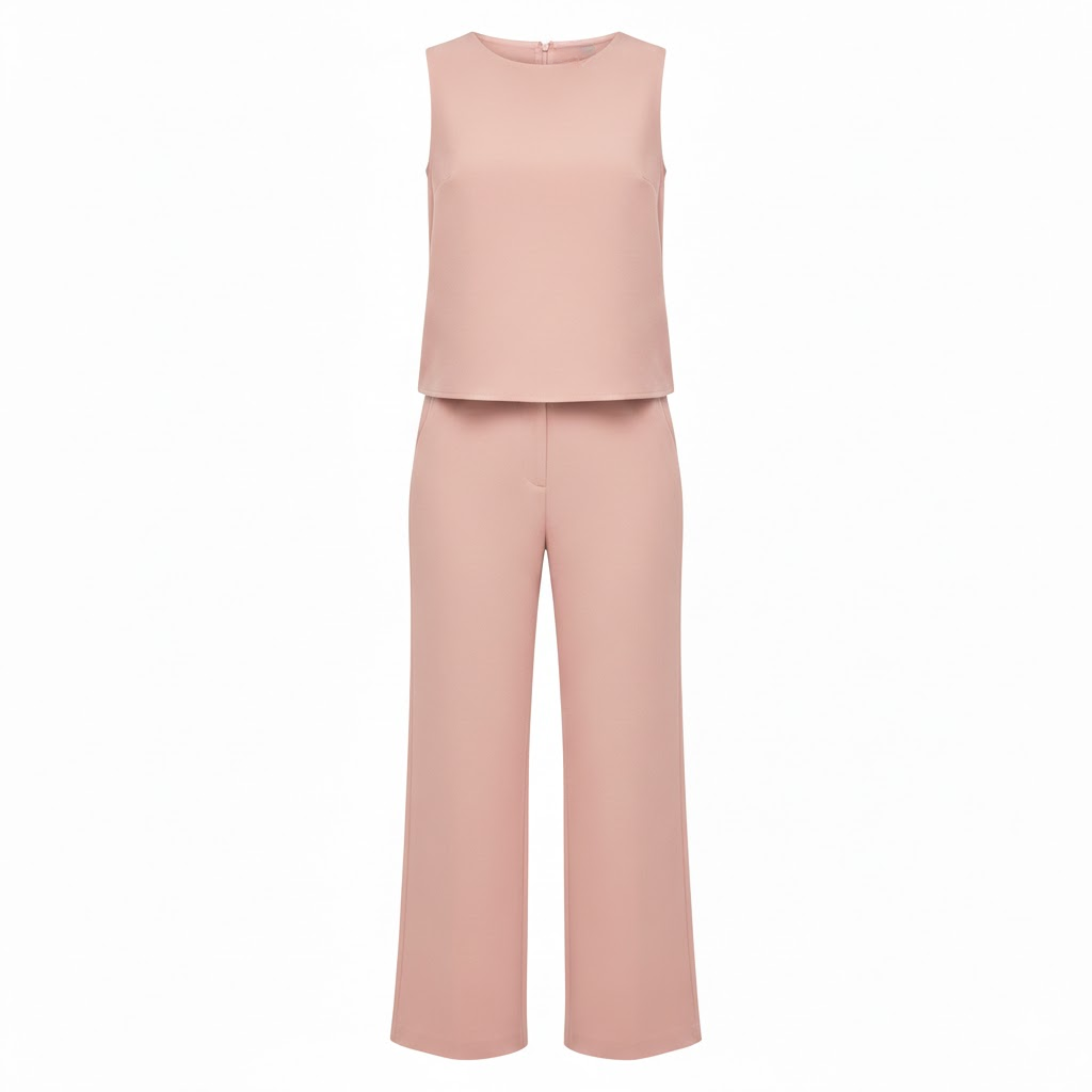 Women's Sleeveless Wide Leg Jumpsuit with Mock Neck and Full Length Trousers