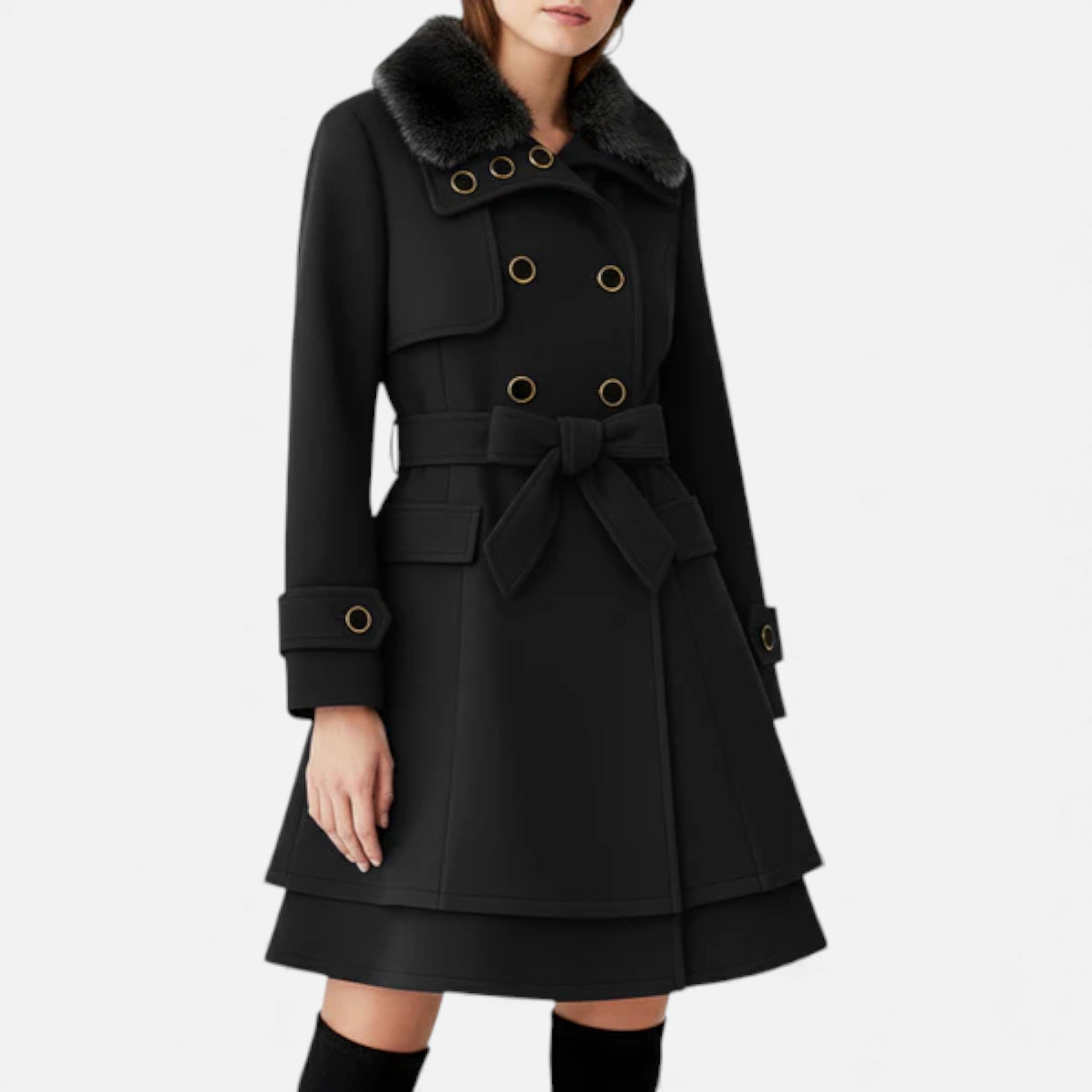 Veroux Mode | Women’s Double-Breasted Coat – Wool Blend Elegance