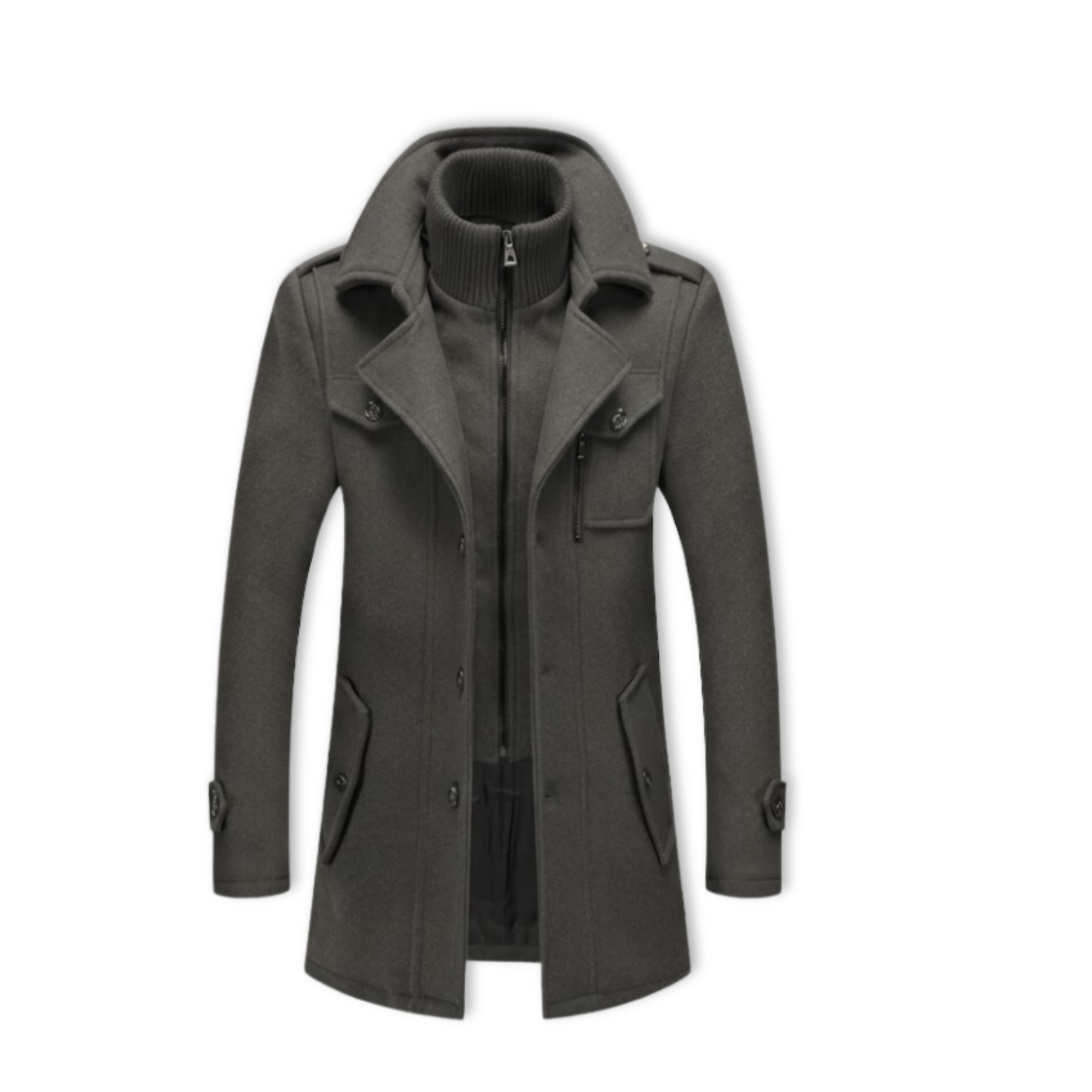 Men Fashion Autumn Winter Wool Trench Coats Middle Long Jacket Male Double Collar Zipper Coat