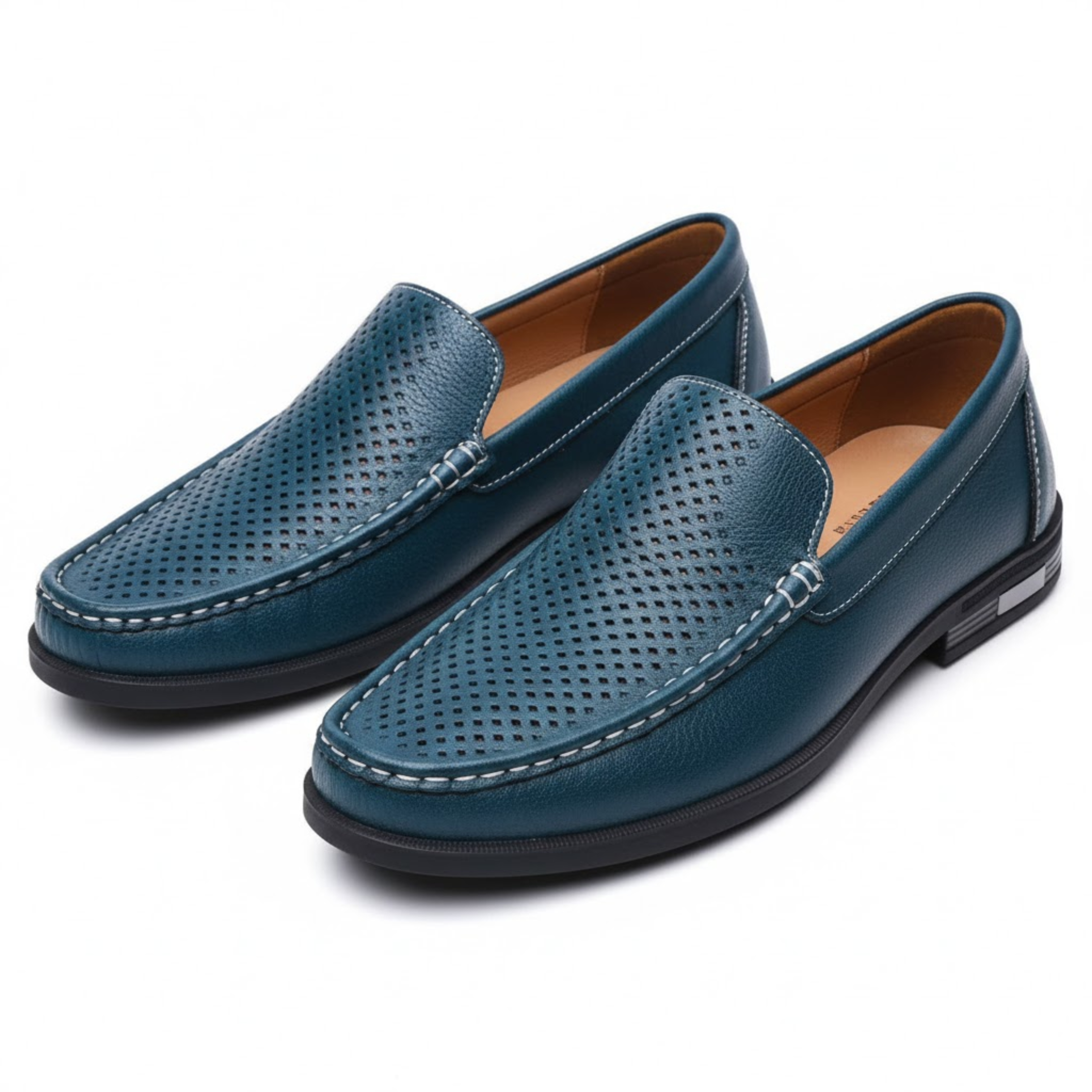 Men's Leather Slip-On Loafers Breathable Perforated Formal Office Wedding Shoes