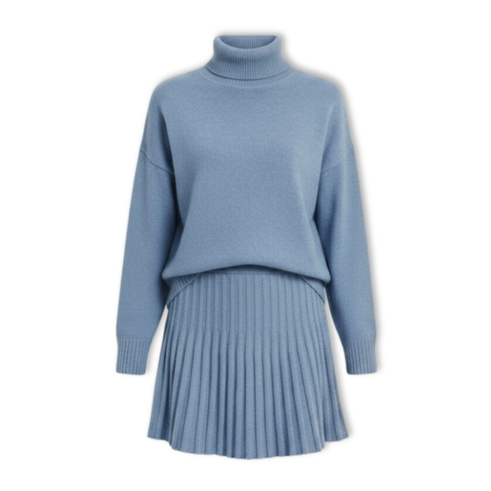 Women's Turtleneck Knit Sweater and Mini Skirt Two-Piece Set Long Sleeve Ribbed Suit