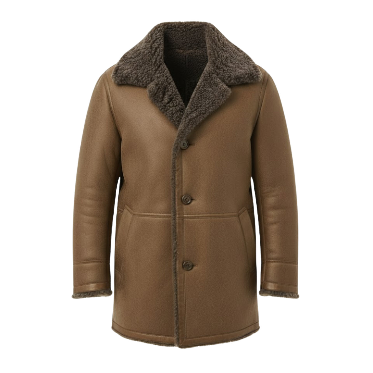 Men's Faux Fur Lined Long Jacket Thickened Sherpa Fleece Lapel Outerwear Coat