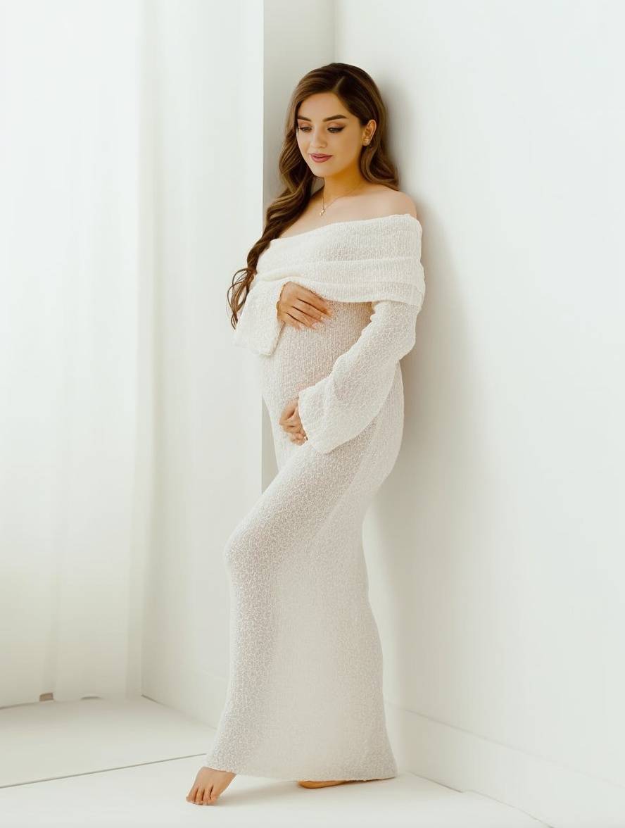 Off-Shoulder Maternity Knit Gown