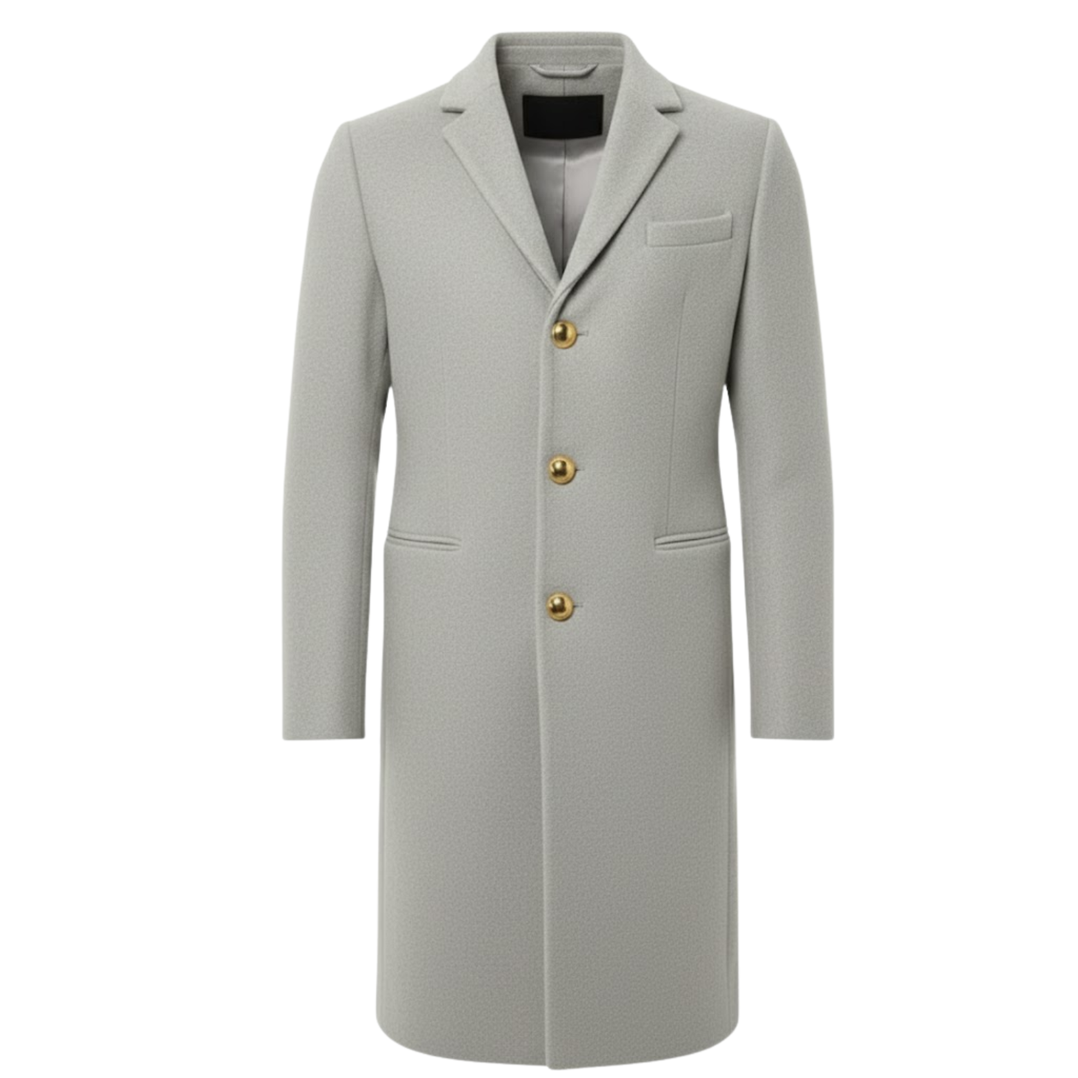 Men's Mid-Length Wool Blend Overcoat Single Breasted Slim Fit Trench Coat Jacket