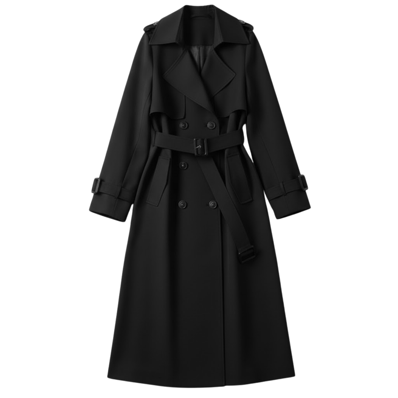 Women's Double Breasted Trench Coat Long Slim Fit Jacket with Belt Outerwear