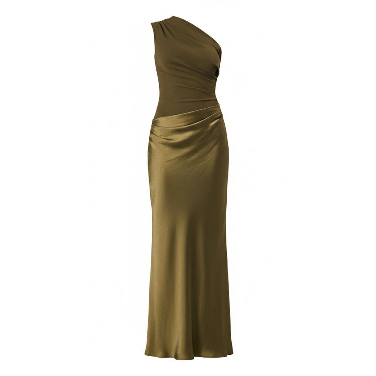 One-Shoulder Satin Maxi Dress Sleeveless Patchwork Slim Fit Evening Party Gown