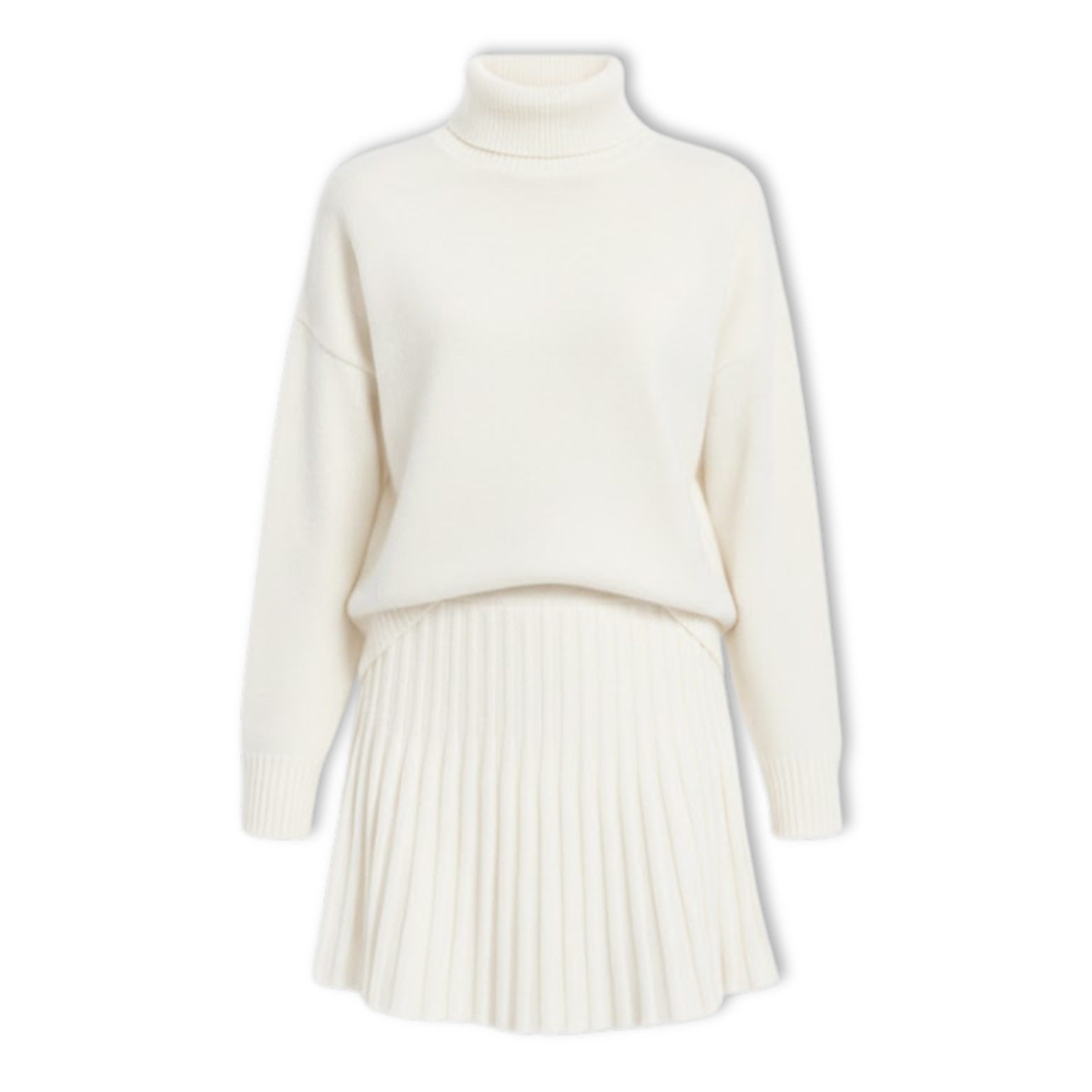 Women's Turtleneck Knit Sweater and Mini Skirt Two-Piece Set Long Sleeve Ribbed Suit
