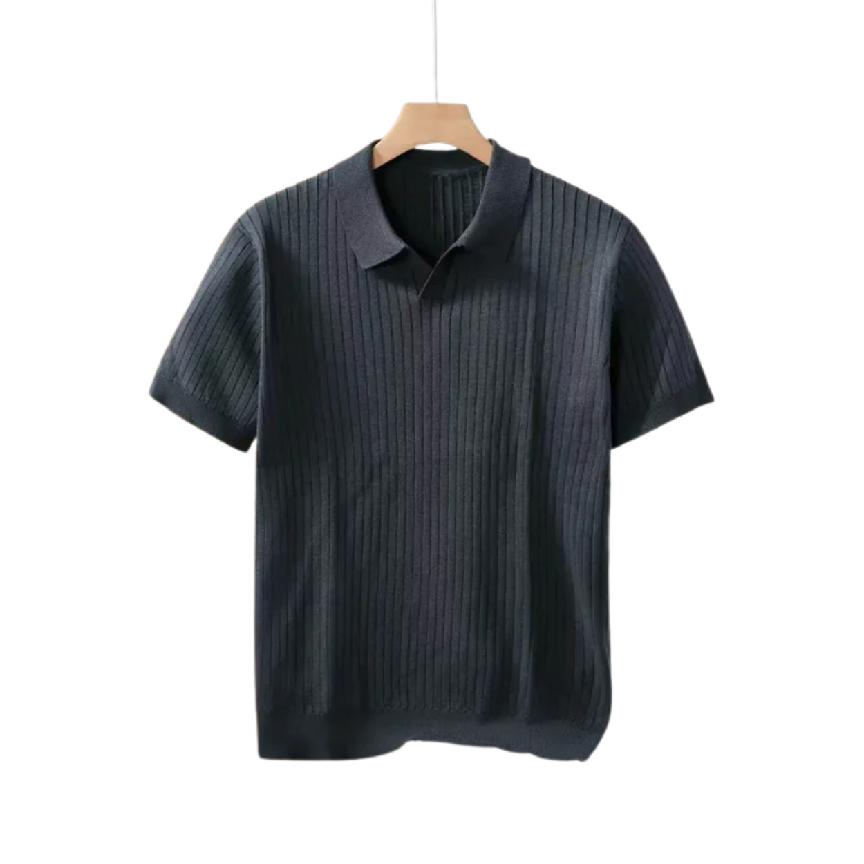Men's slim fit polo shirt — vertical textured knit — smart casual wear