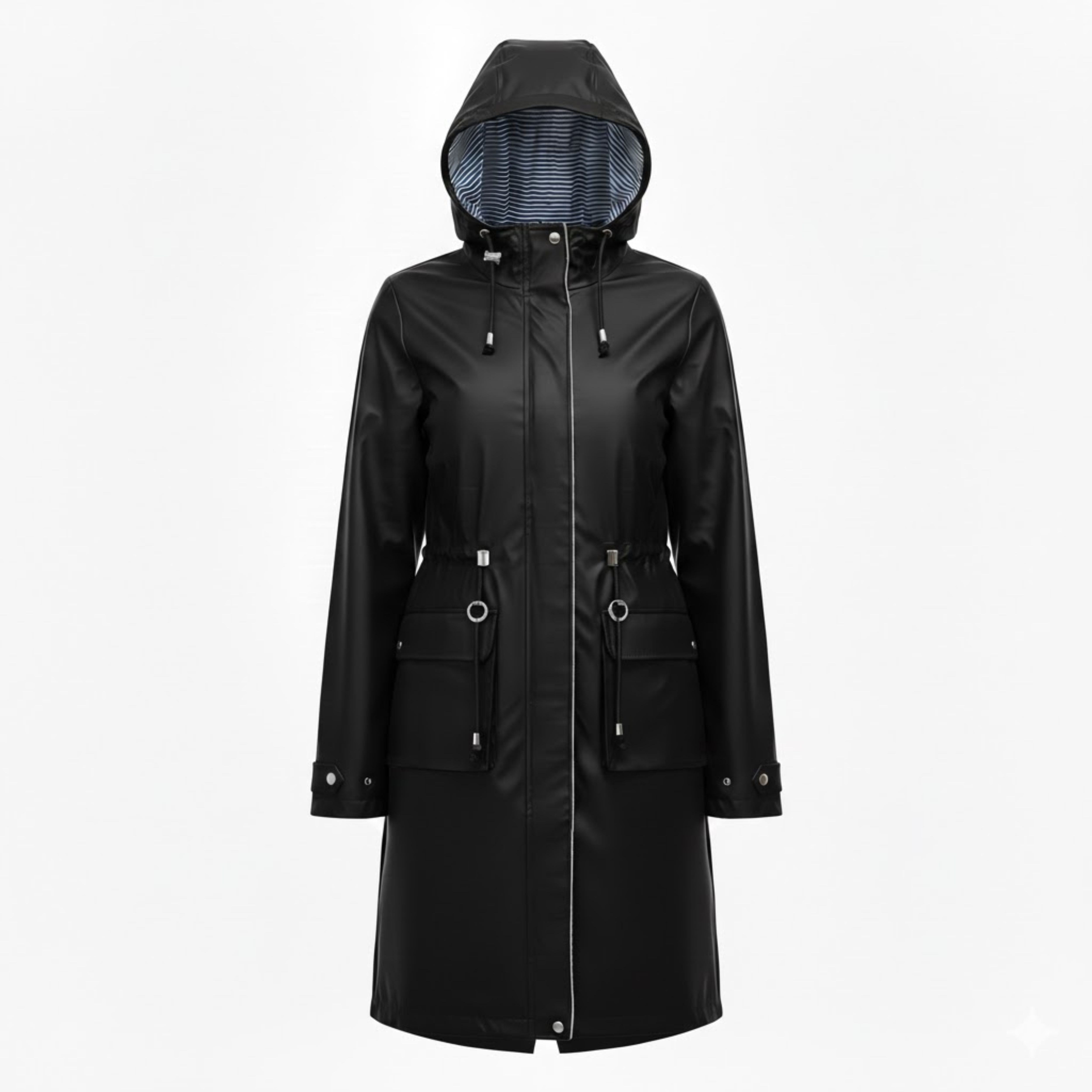 Women's Hooded Long Trench Coat Zipper Closure Full Sleeve Canvas Jacket with Pockets