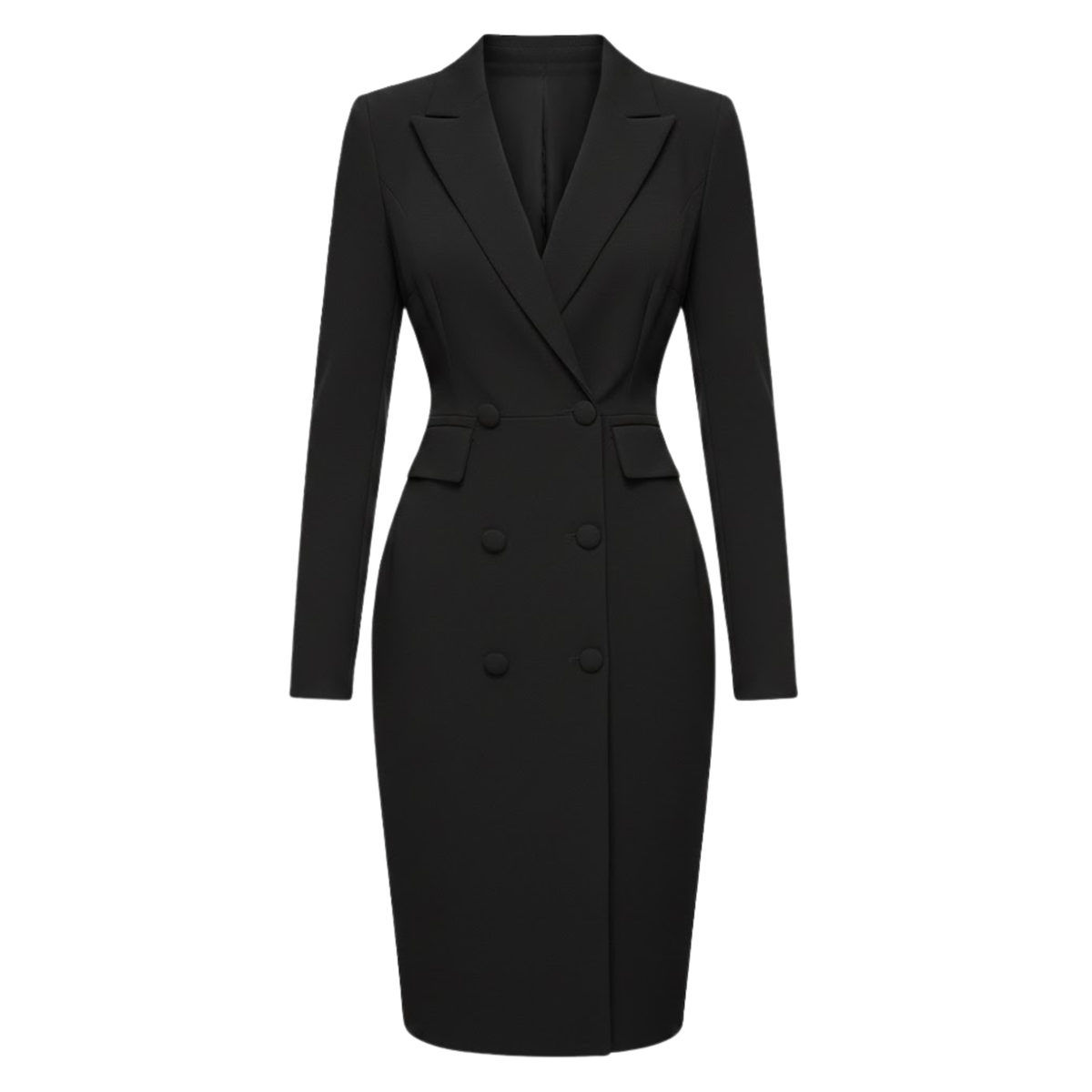 Women's Blazer Dress Knee-Length Pencil Silhouette with Lapel Collar and Buttons