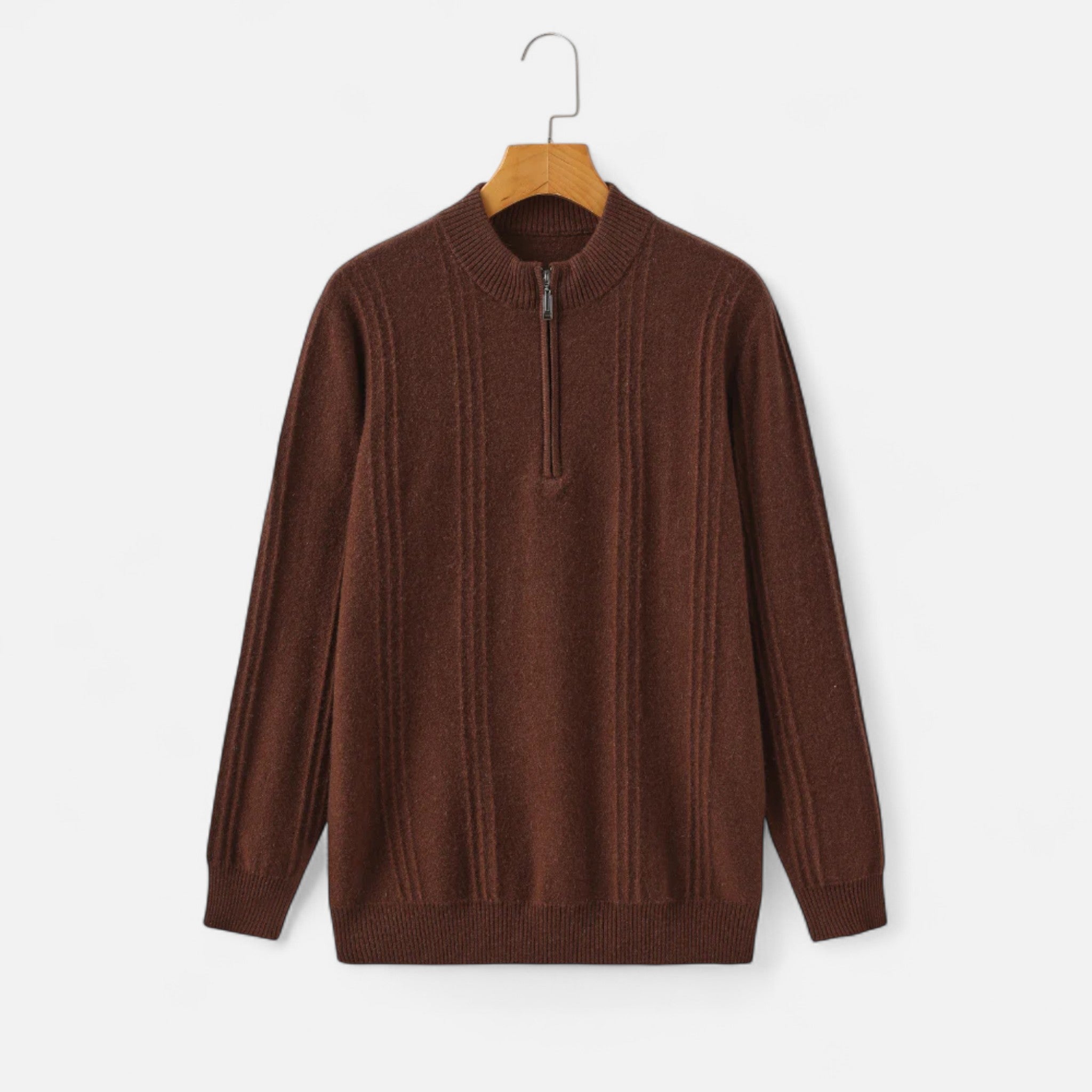 Veroux Mode | Men’s Sweater – Cashmere Ribbed Half-Zip Elegance