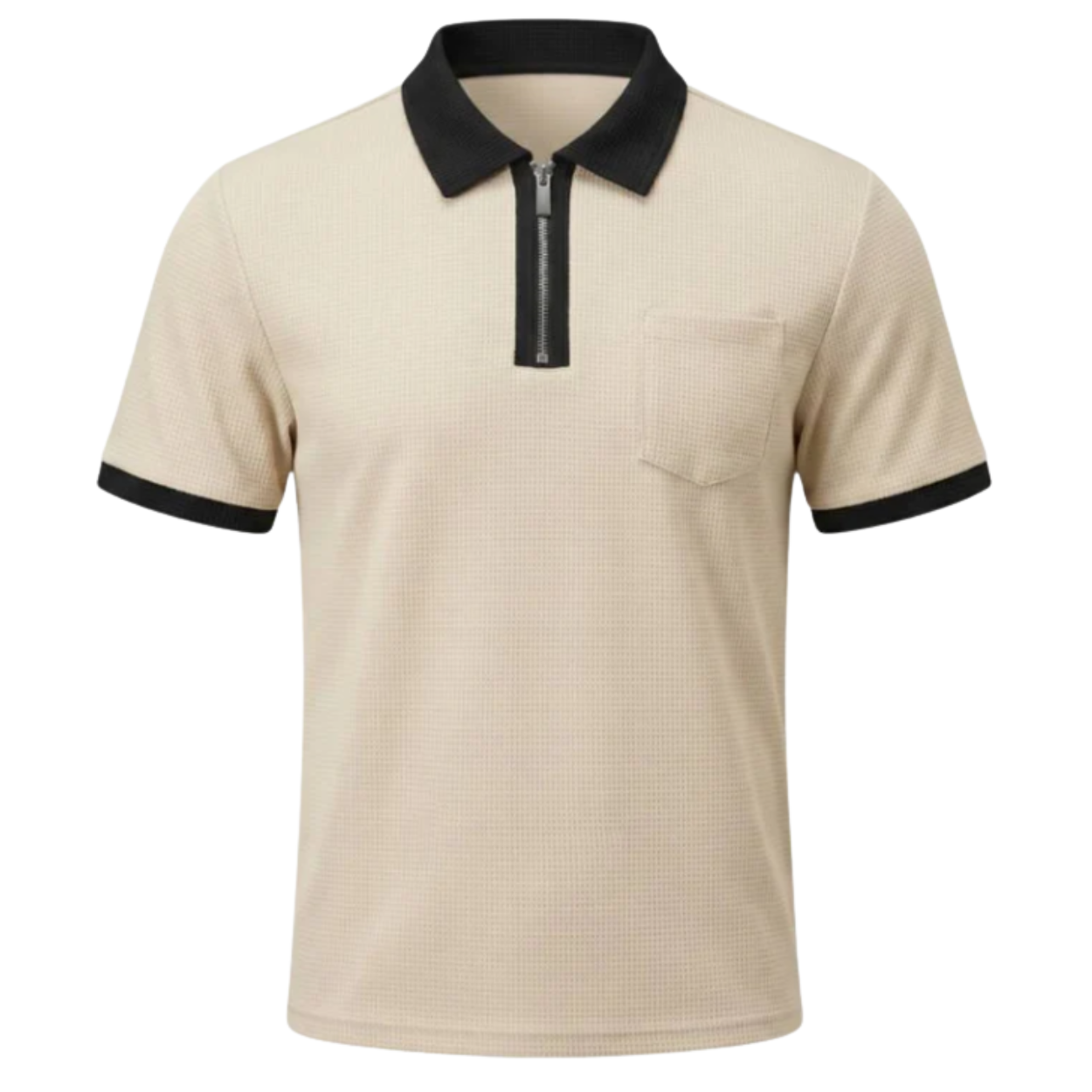 Men's textured polo shirt — front zip regular fit — casual daily office