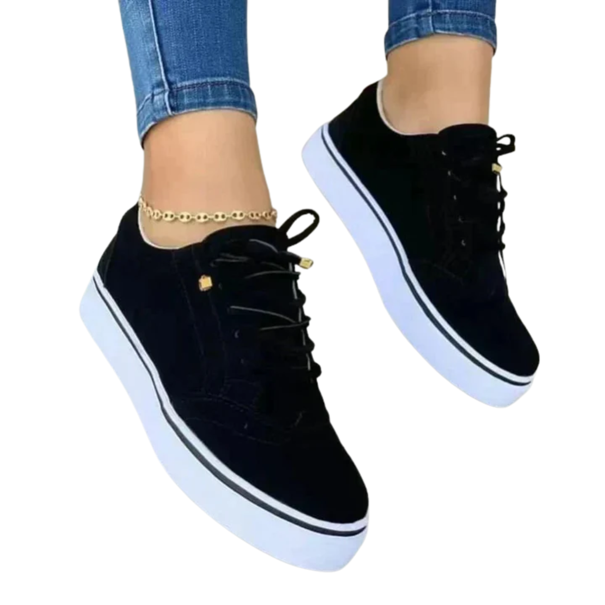 Women's lace-up sneakers — platform sole with wingtip detail — daily walking