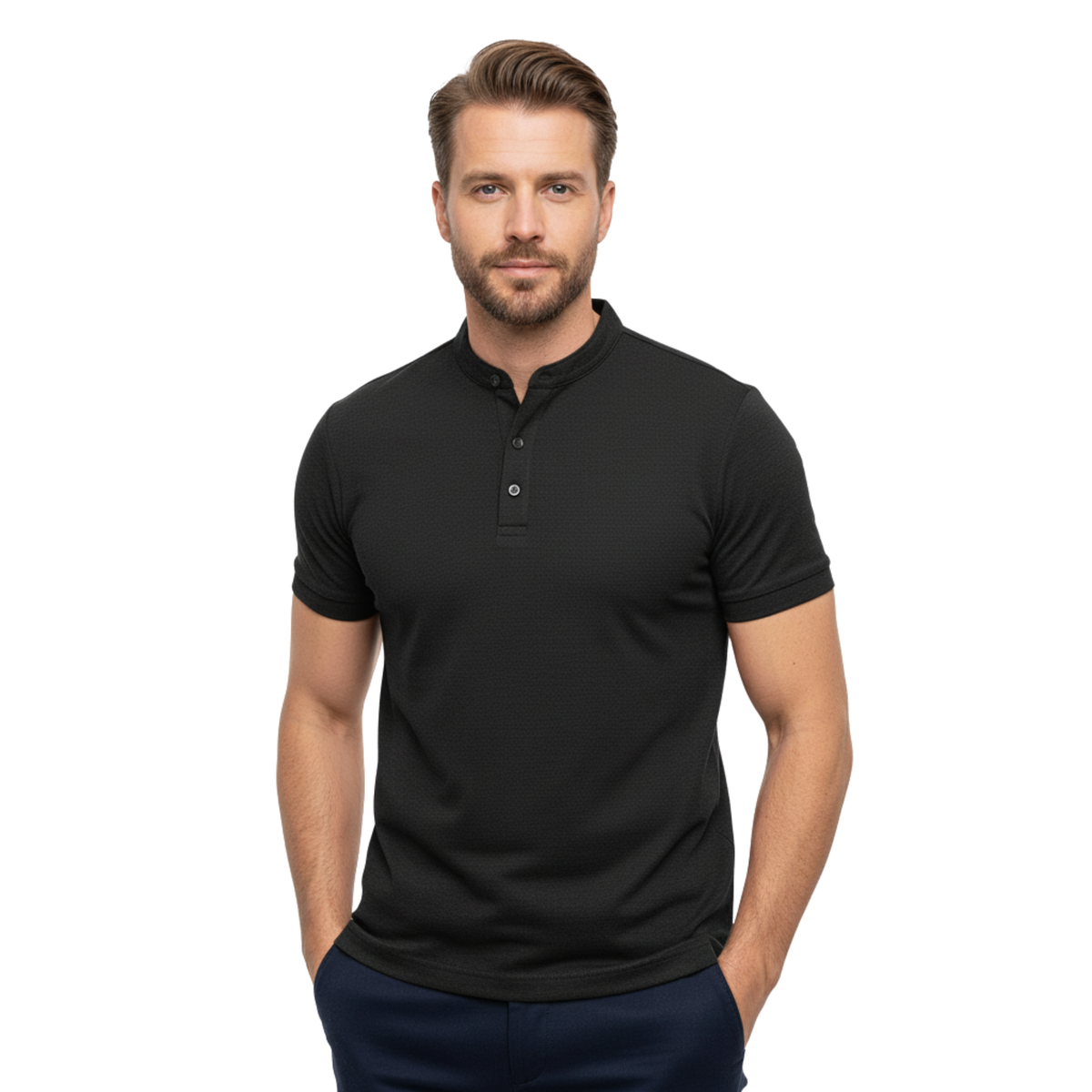 Men's Henley Shirt Short Sleeve Button-Down Casual Slim Fit Cotton T-Shirt Top