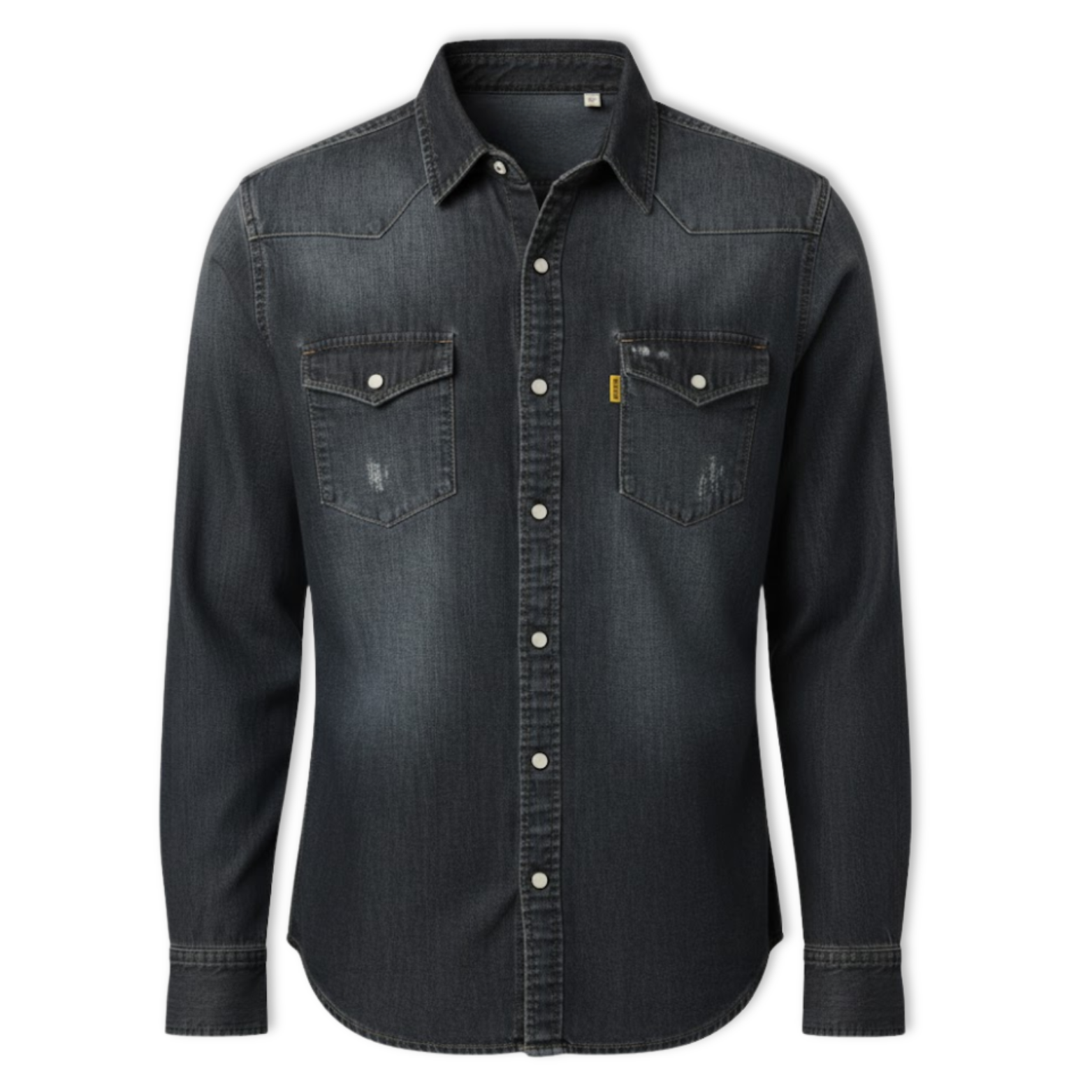 Elastic Cotton Denim Shirt Men Long Sleeve Slim Fit