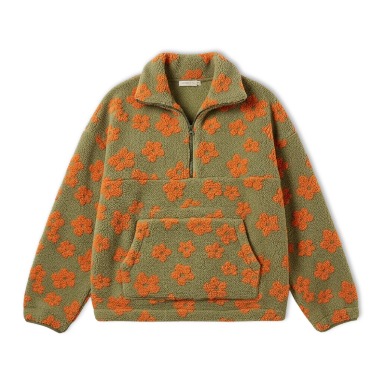 Sumuyoo Autumn Winter Women's Sherpa Floral Pullover Hoodies Half Zip Style Loose Fit Warm Stylish Sweatshirt