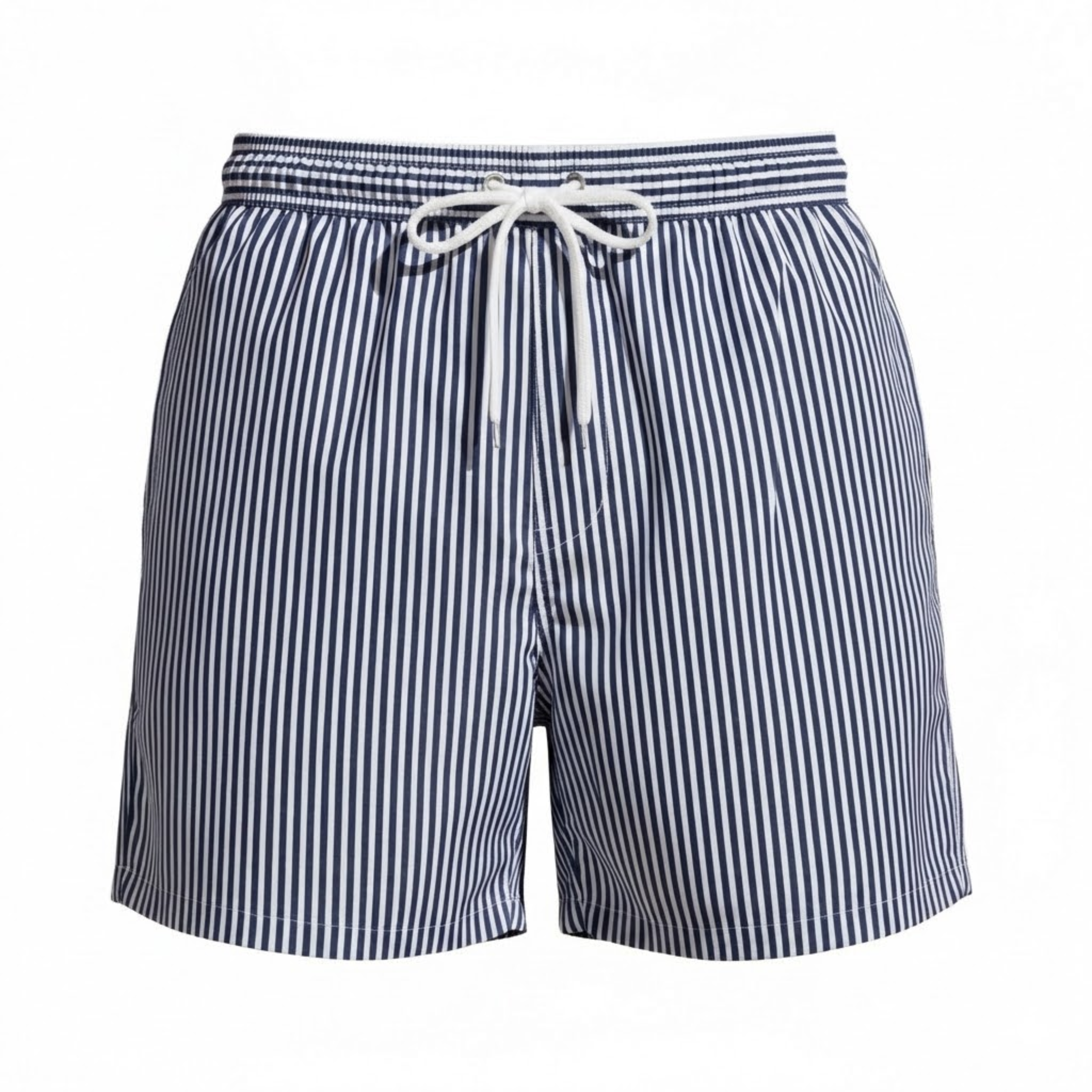 Men's Vertical Striped Beach Shorts with Elastic Drawstring Waist and Loose Fit