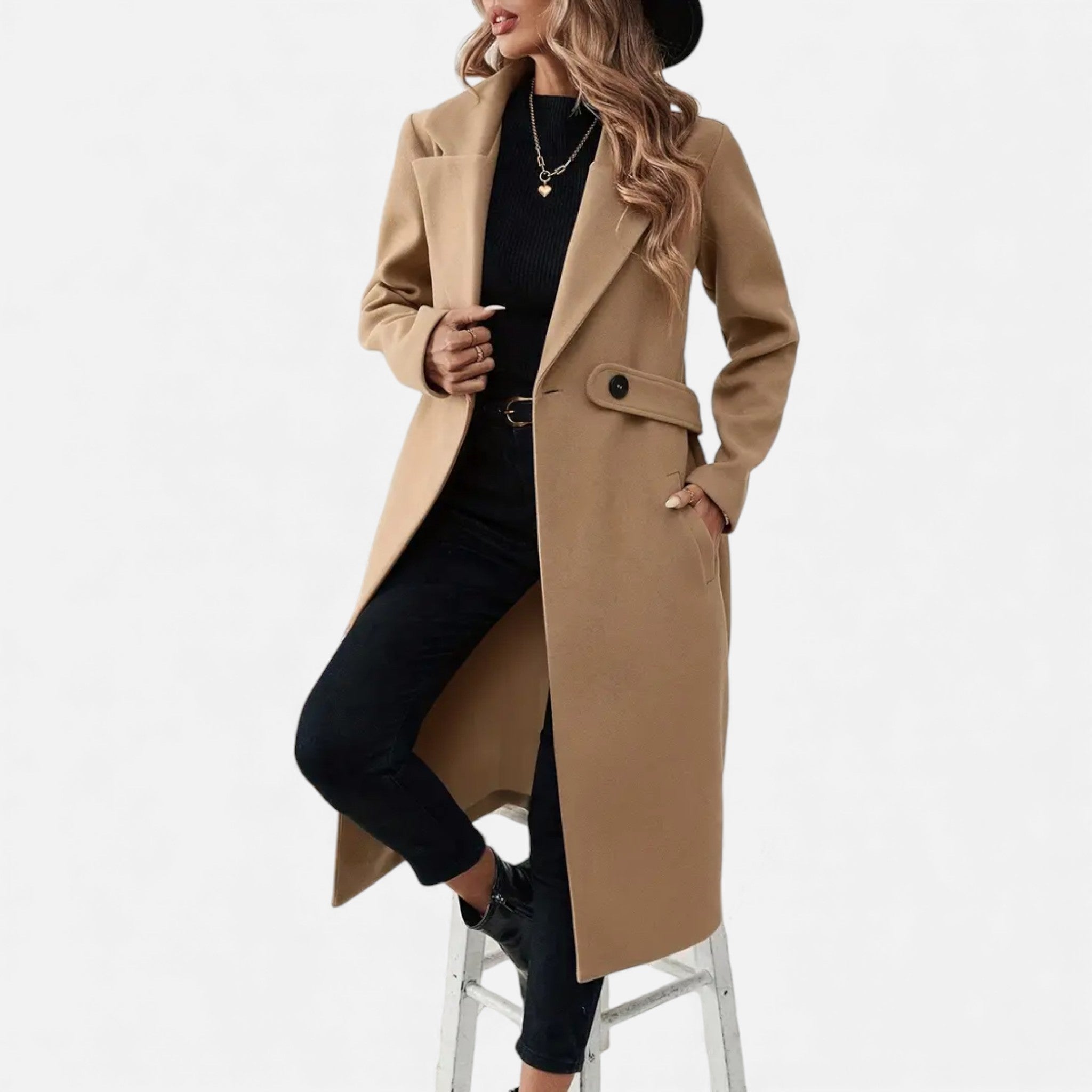 Veroux Mode | Women’s Tweed Coat – Long Belted Elegance