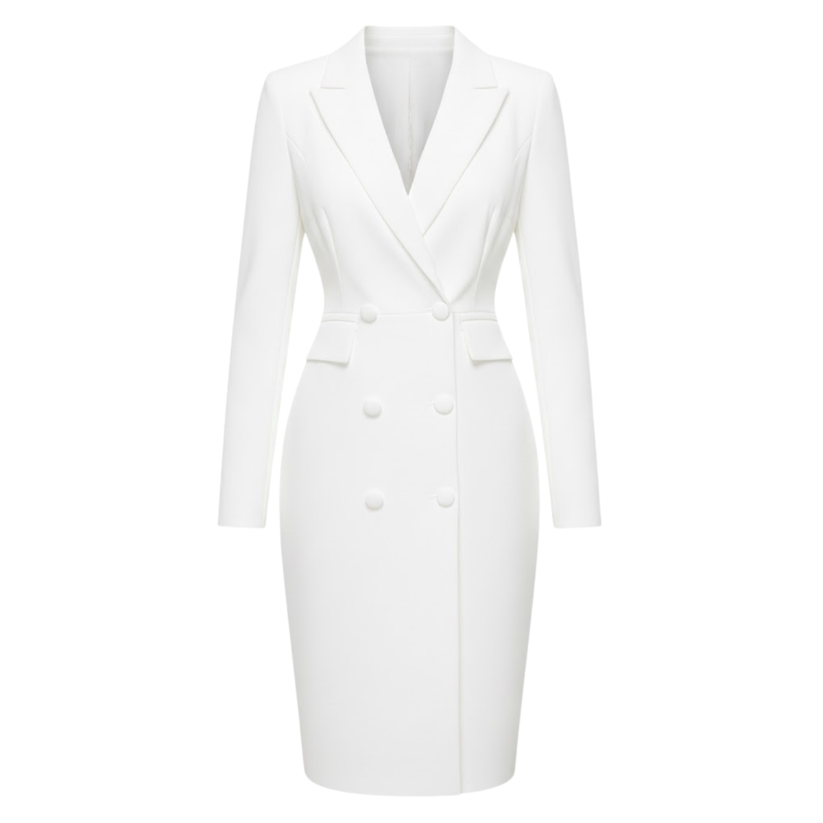 Women's Blazer Dress Knee-Length Pencil Silhouette with Lapel Collar and Buttons
