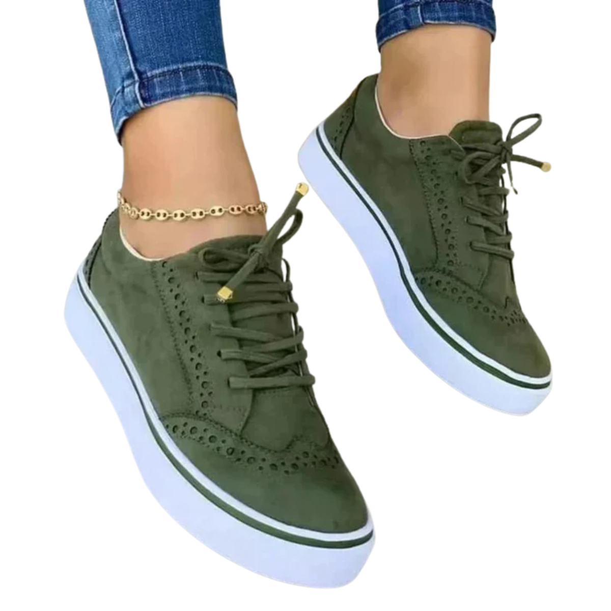 Women's lace-up sneakers — platform sole with wingtip detail — daily walking