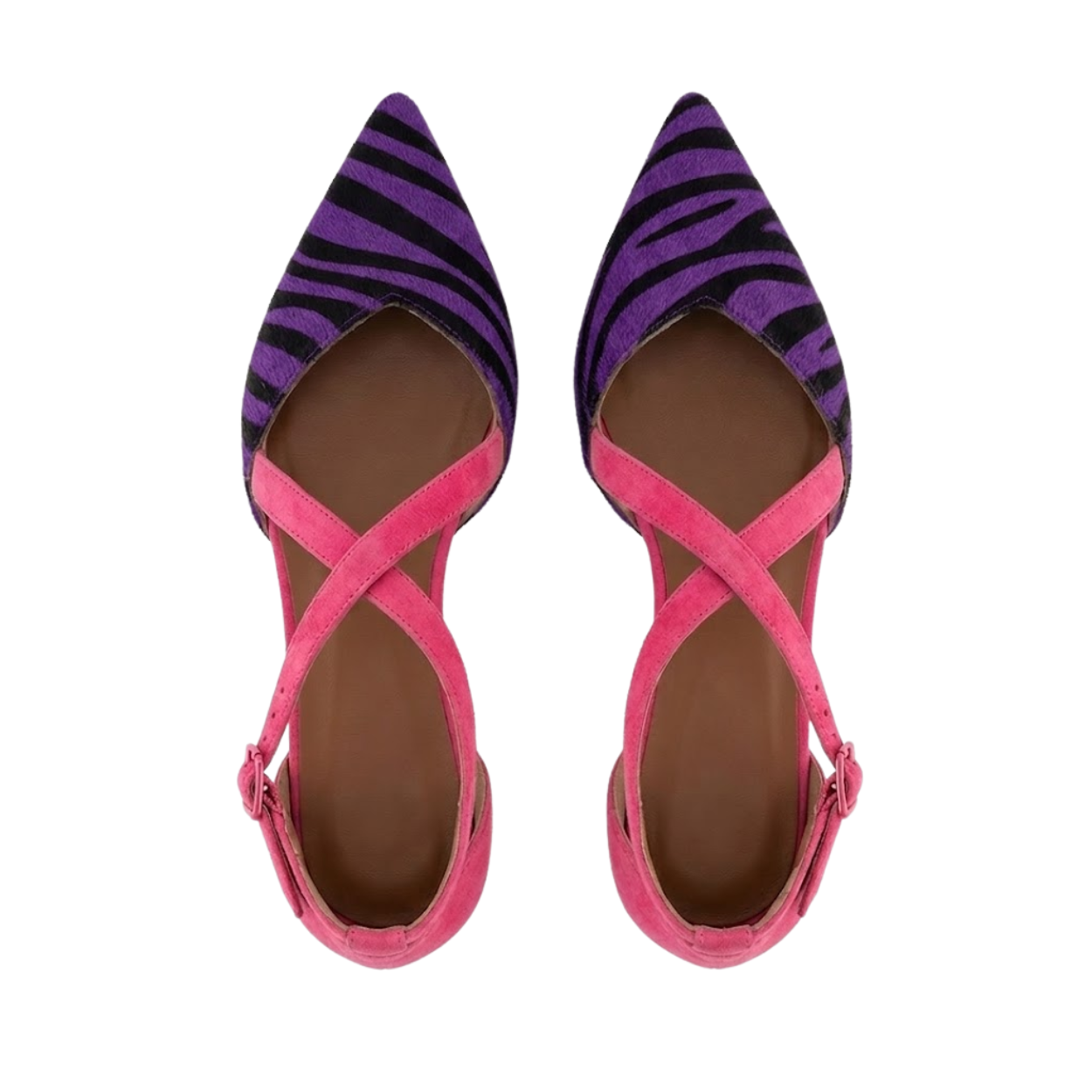 Pointed Toe Ballet Flats Crisscross Ankle Strap Vegan Leather Dress Shoes