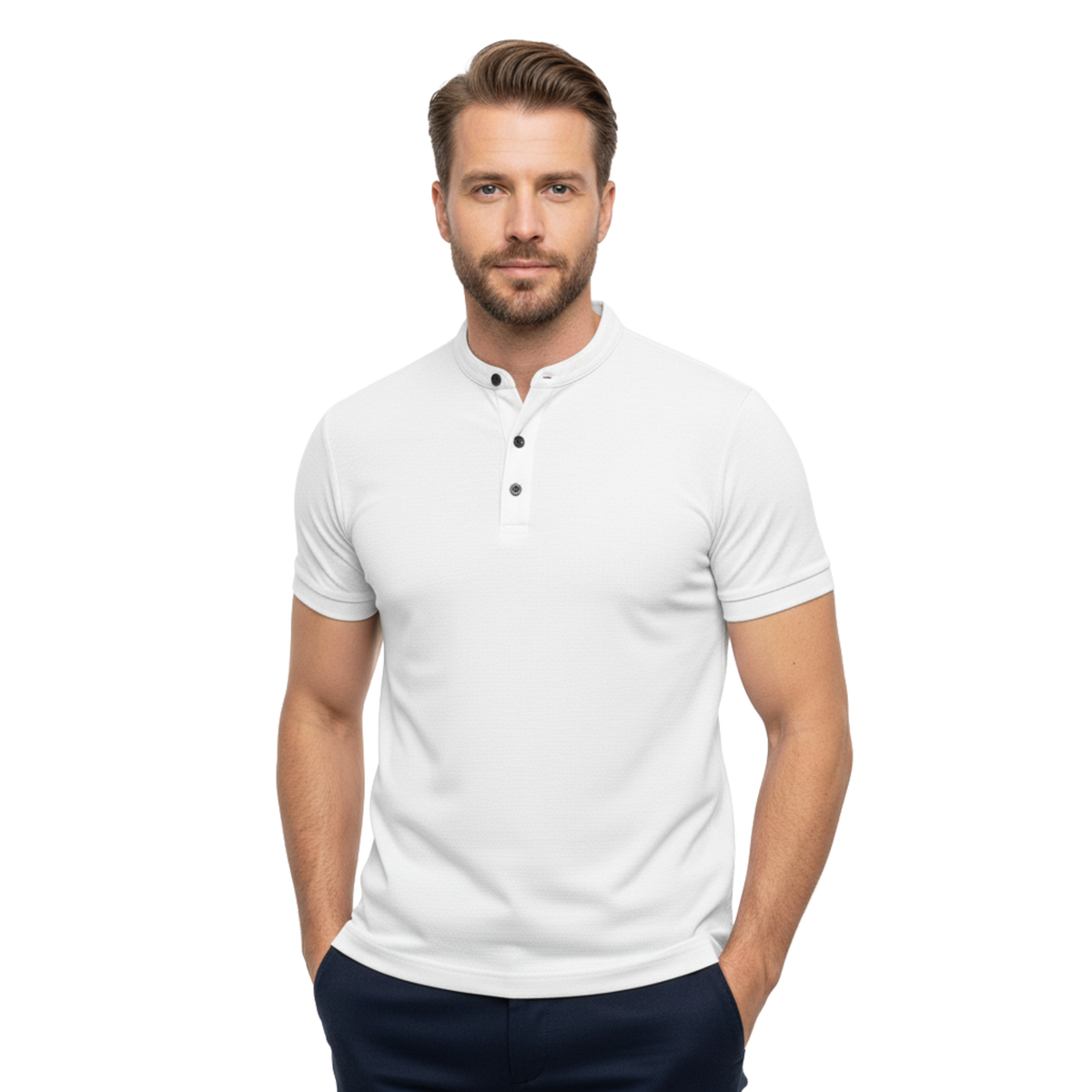 Men's Henley Shirt Short Sleeve Button-Down Casual Slim Fit Cotton T-Shirt Top