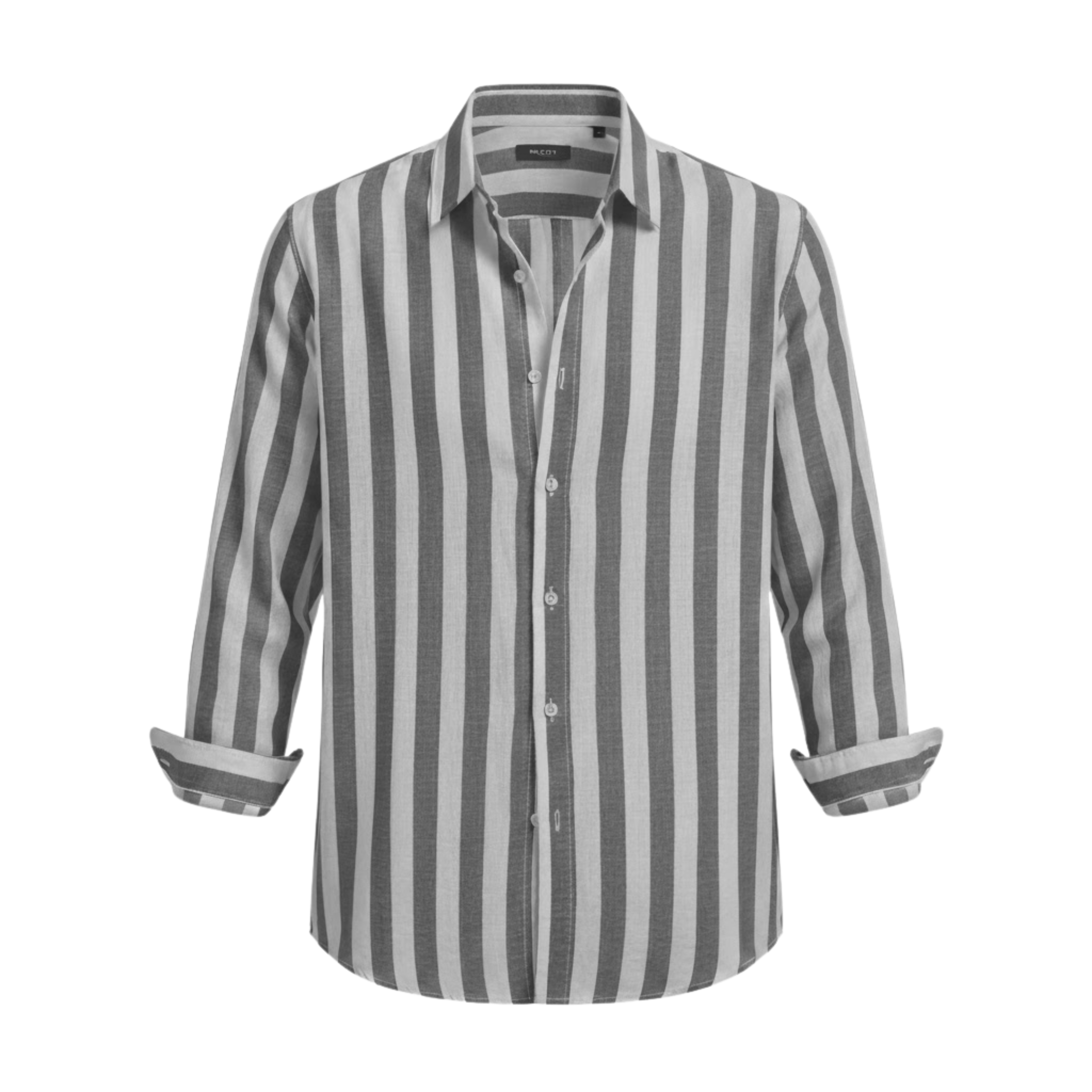 Men's Striped Casual Shirt Long Sleeve Turn-Down Collar Single Breasted Polyester Top