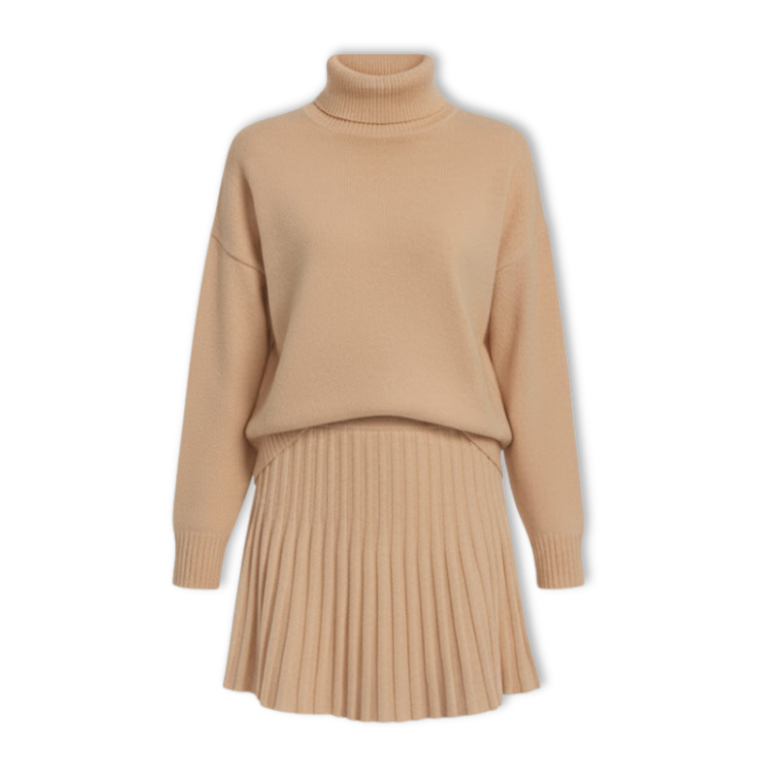 Women's Turtleneck Knit Sweater and Mini Skirt Two-Piece Set Long Sleeve Ribbed Suit