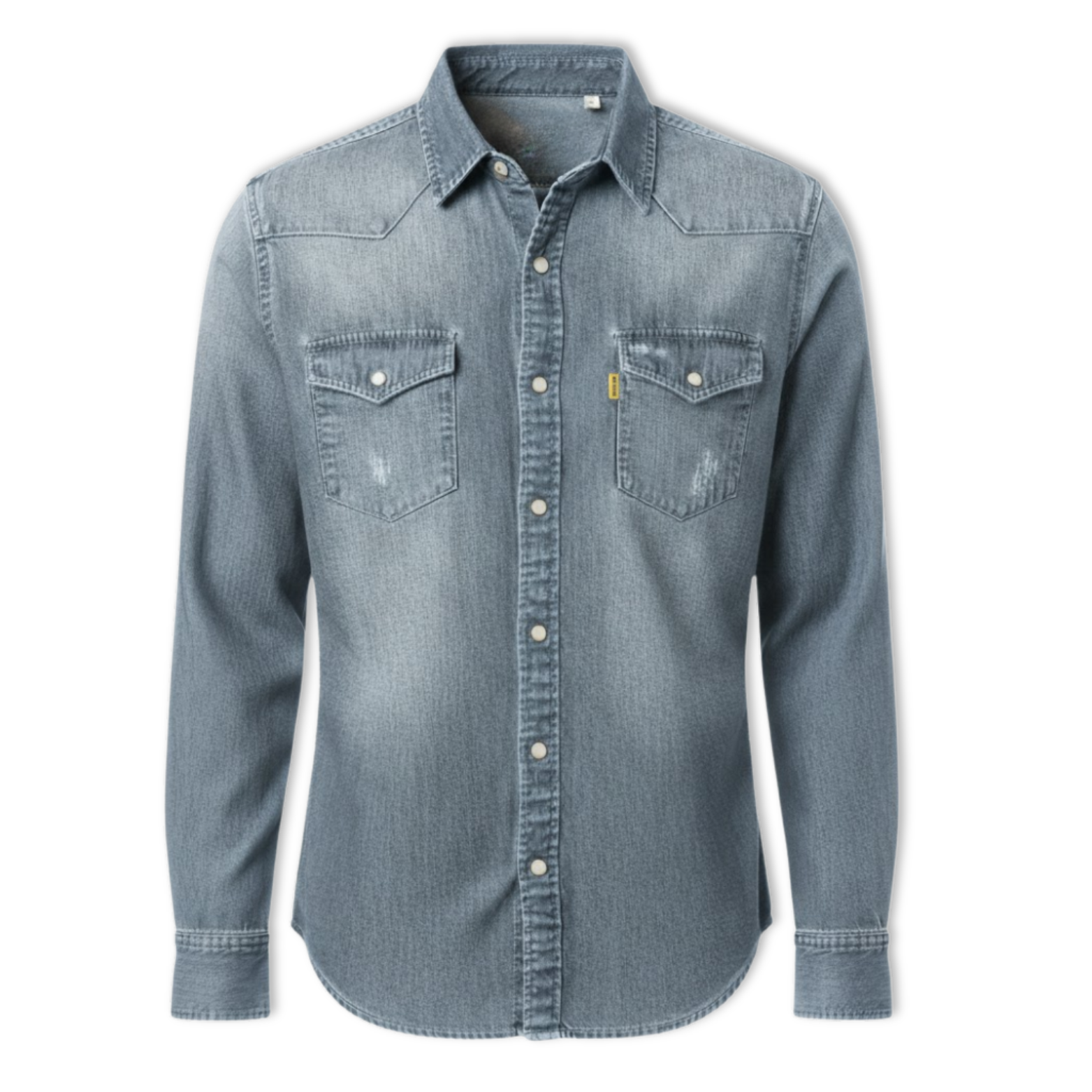 Elastic Cotton Denim Shirt Men Long Sleeve Slim Fit