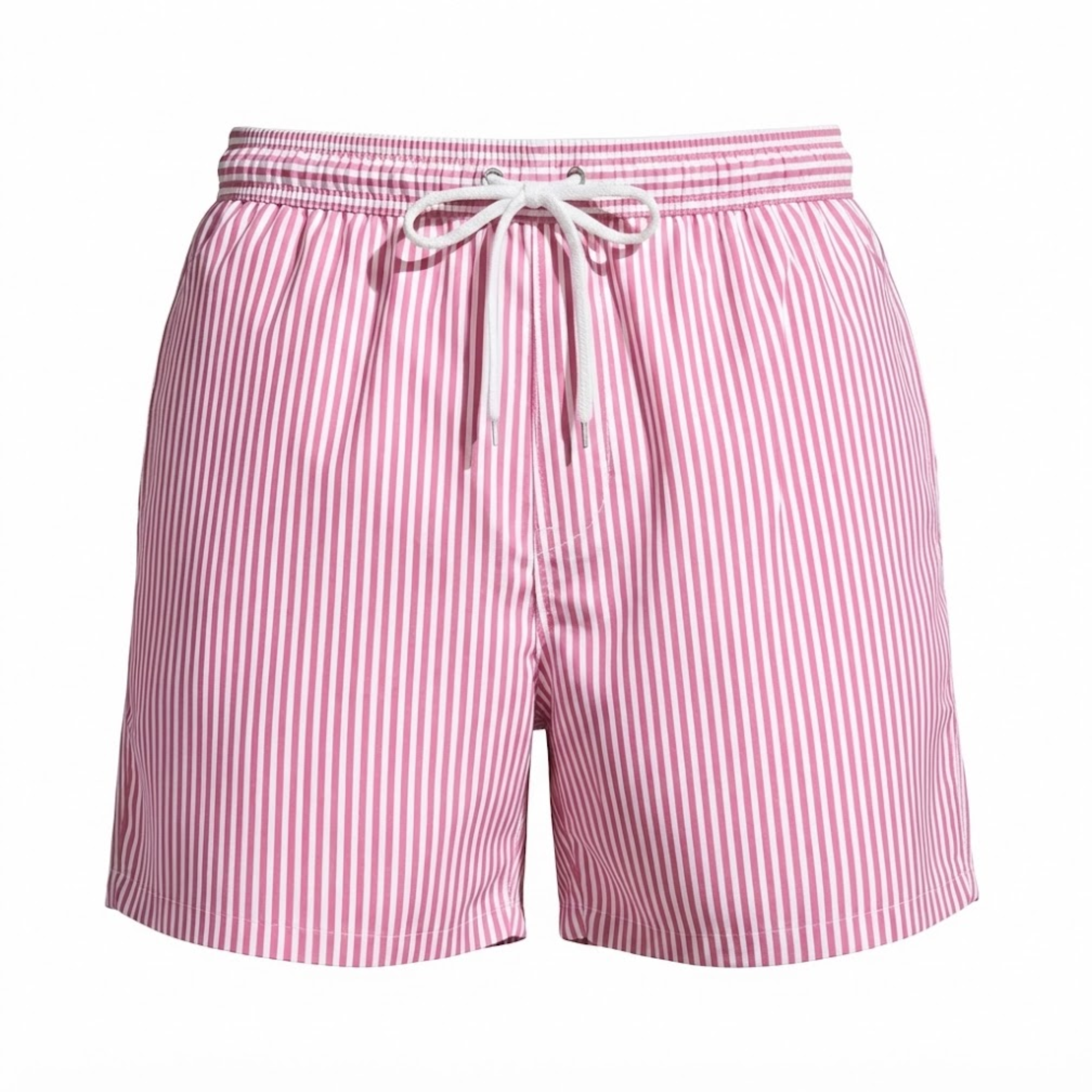 Men's Vertical Striped Beach Shorts with Elastic Drawstring Waist and Loose Fit
