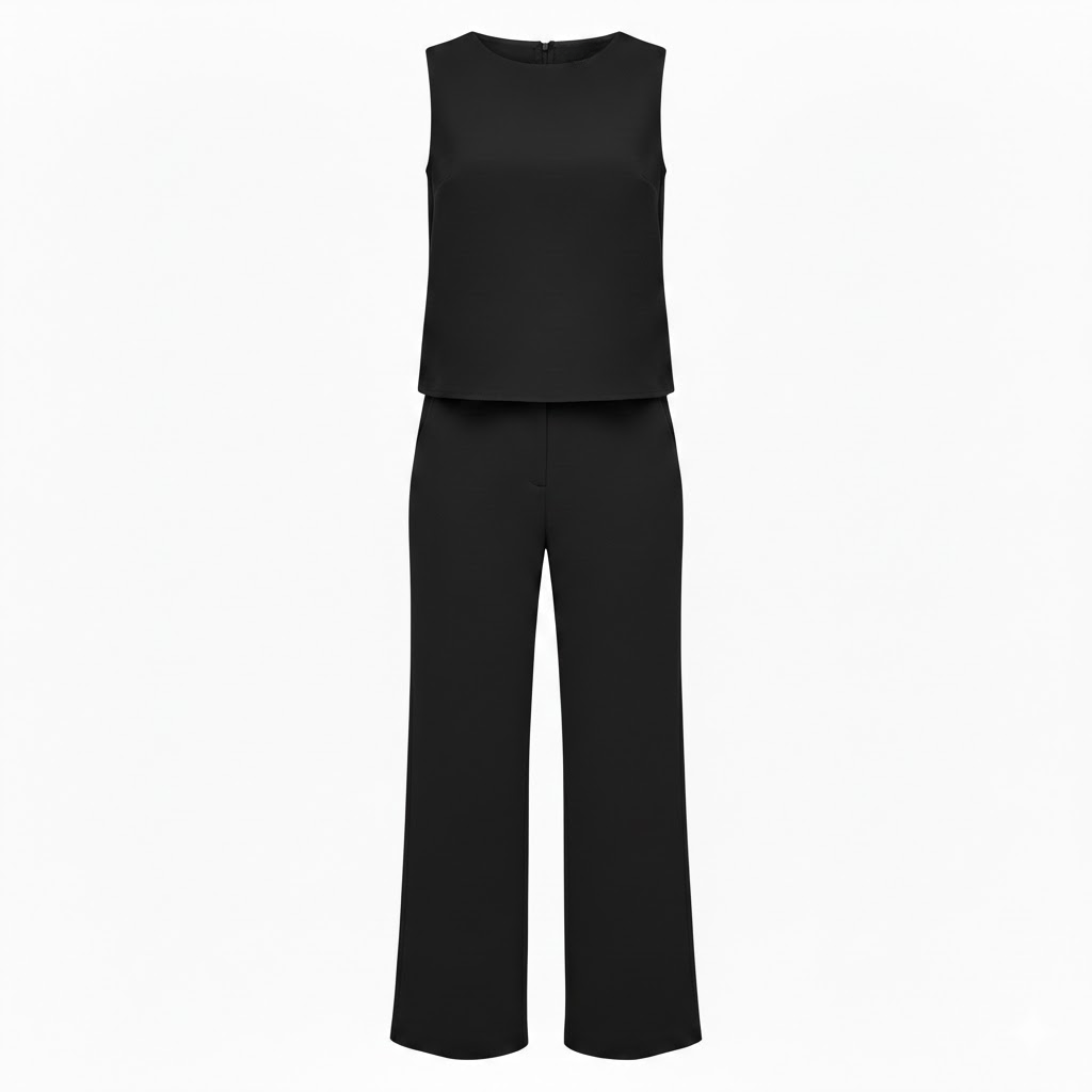Women's Sleeveless Wide Leg Jumpsuit with Mock Neck and Full Length Trousers