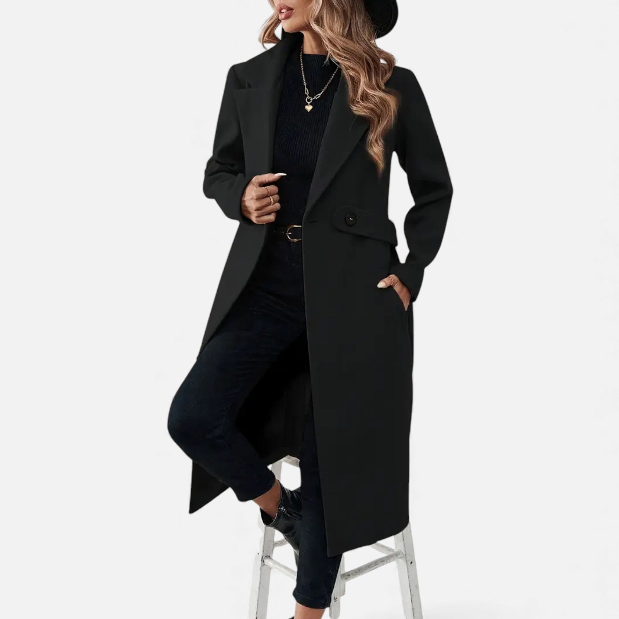 Veroux Mode | Women’s Tweed Coat – Long Belted Elegance