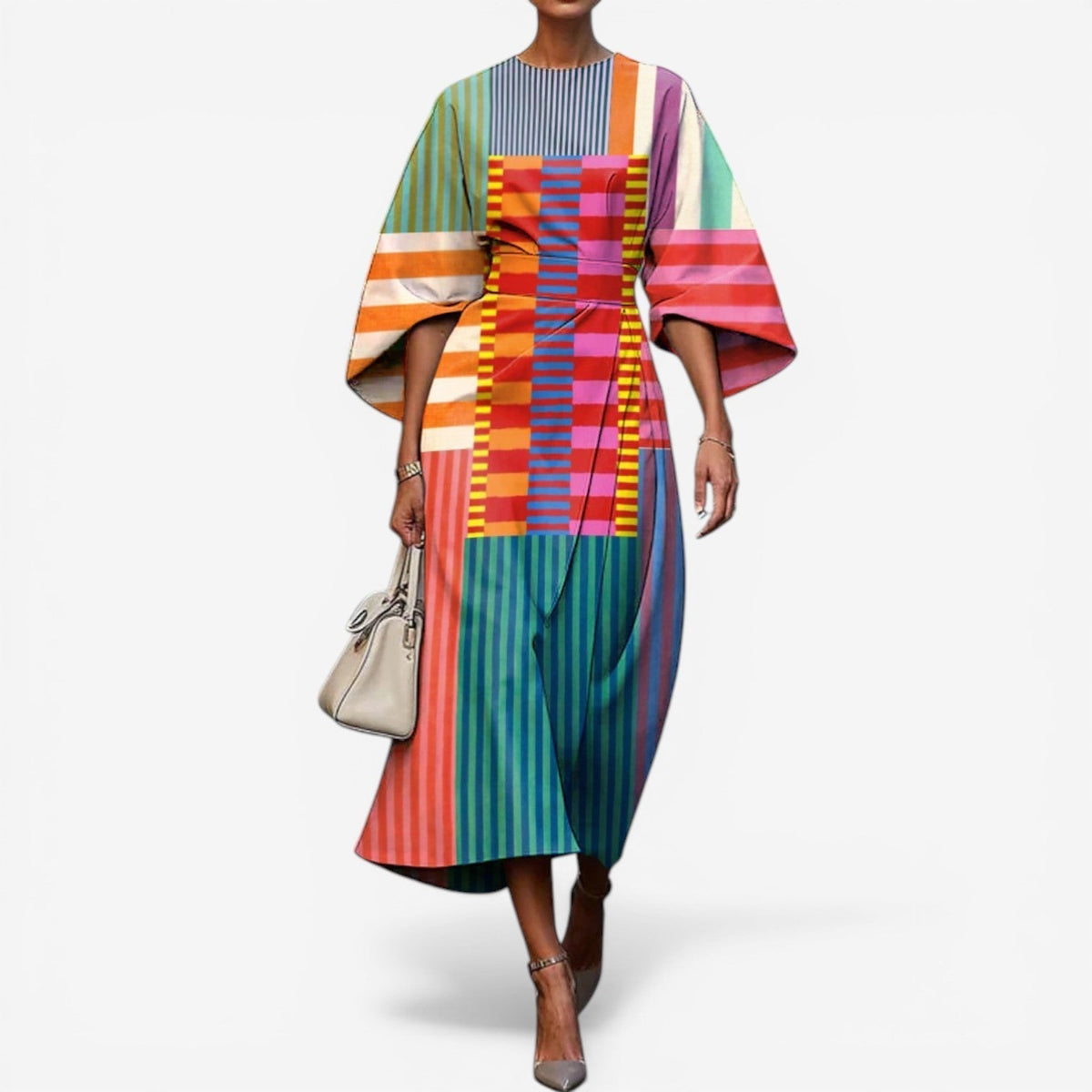 Women's art print kimono dress — patchwork quilted — cultural opening